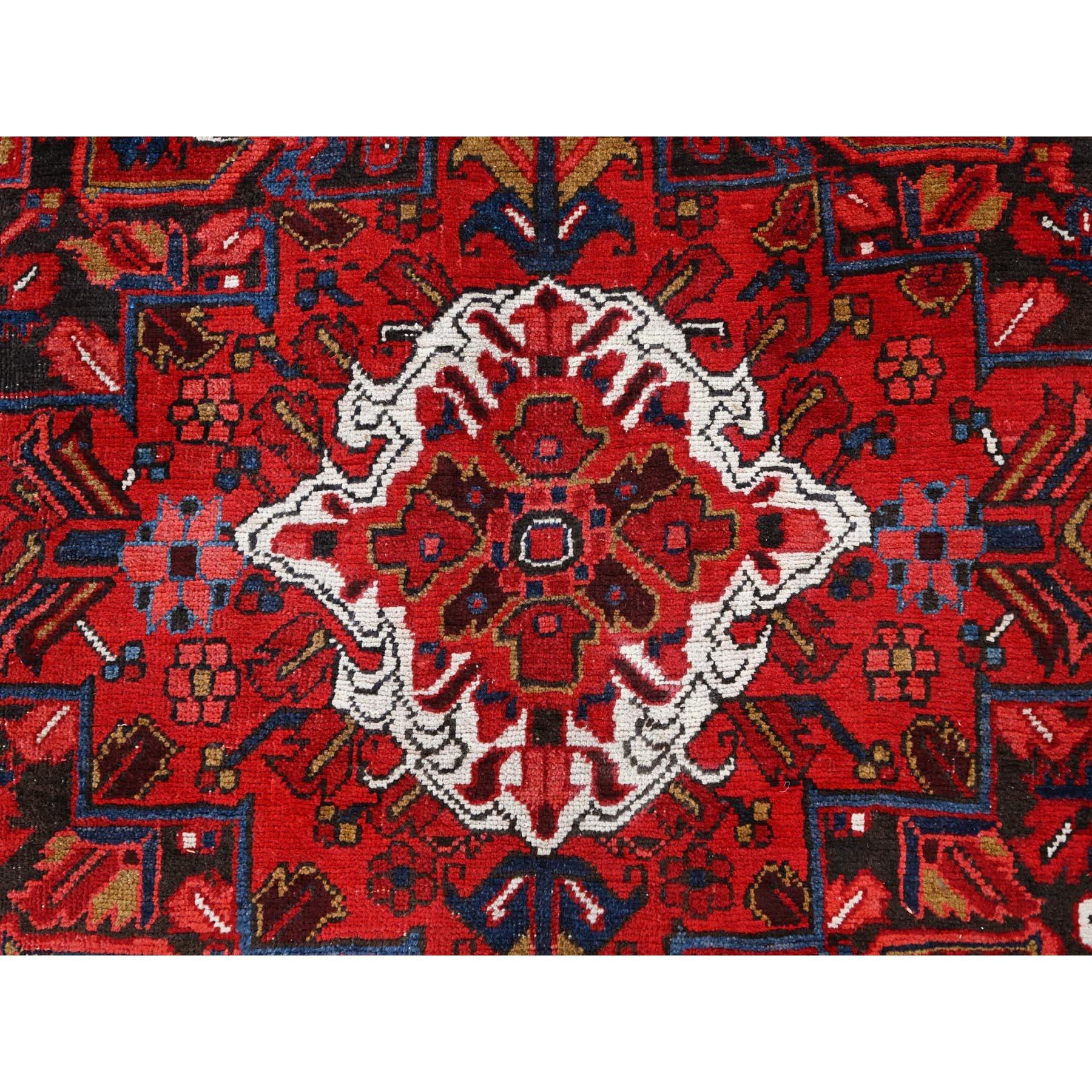 Barn Red Vintage Persian Heriz Good Cond Rustic Look Worn Wool Hand Knotted Rug For Sale 4