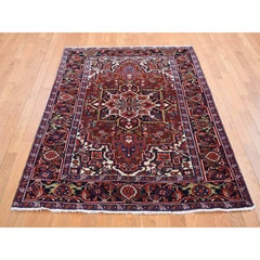 Barn Red Vintage Zoroastrian Heris Hand Knotted Pure Wool Soft and Clean Rug