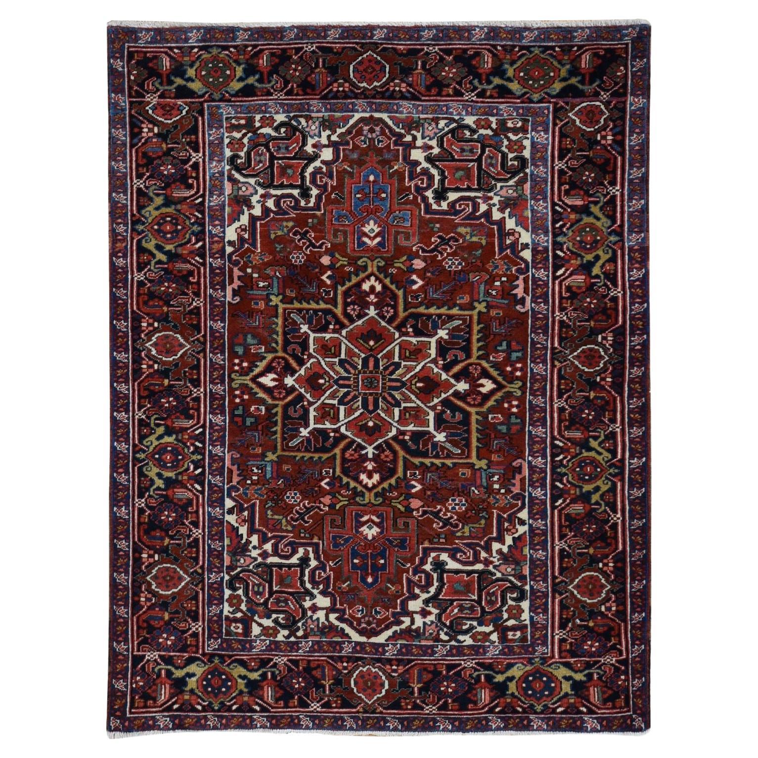 Tappeto rosso fienile vintage persiano Heriz annodato a mano in pura lana morbido e pulito