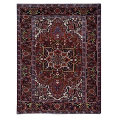 Barn Red Retro Persian Heriz Hand Knotted Pure Wool Soft and Clean Rug
