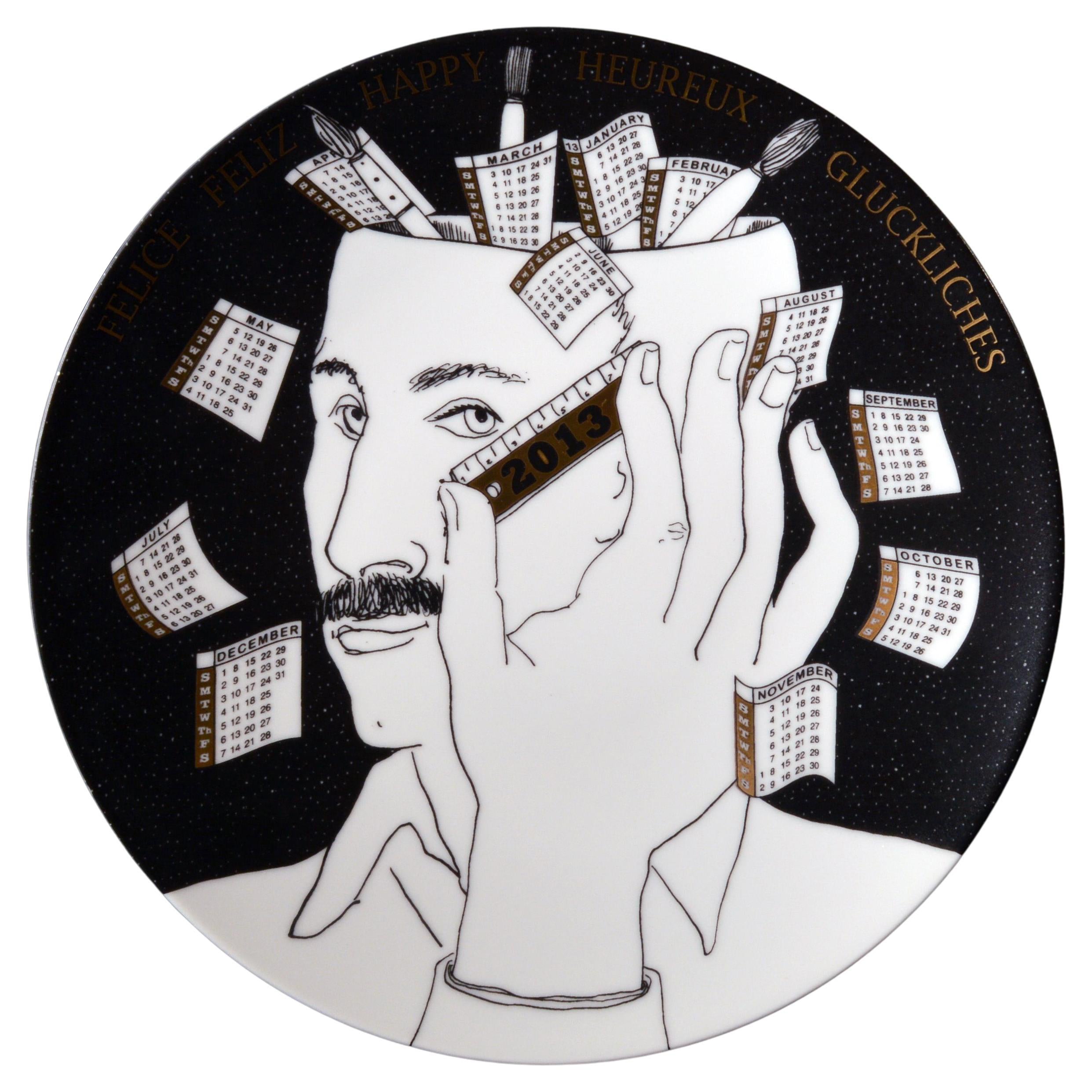 Barnaba Fornasetti Calendar Plate for 2013 with Piero Fornasetti Self Portrait