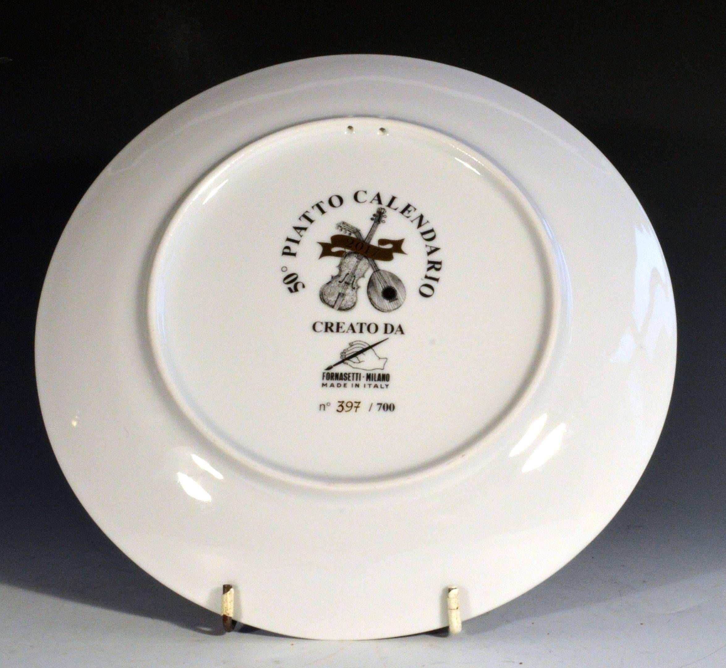 Modern Barnaba Fornasetti Porcelain Calendar Plate, 2017, Number 397 of 700 Made