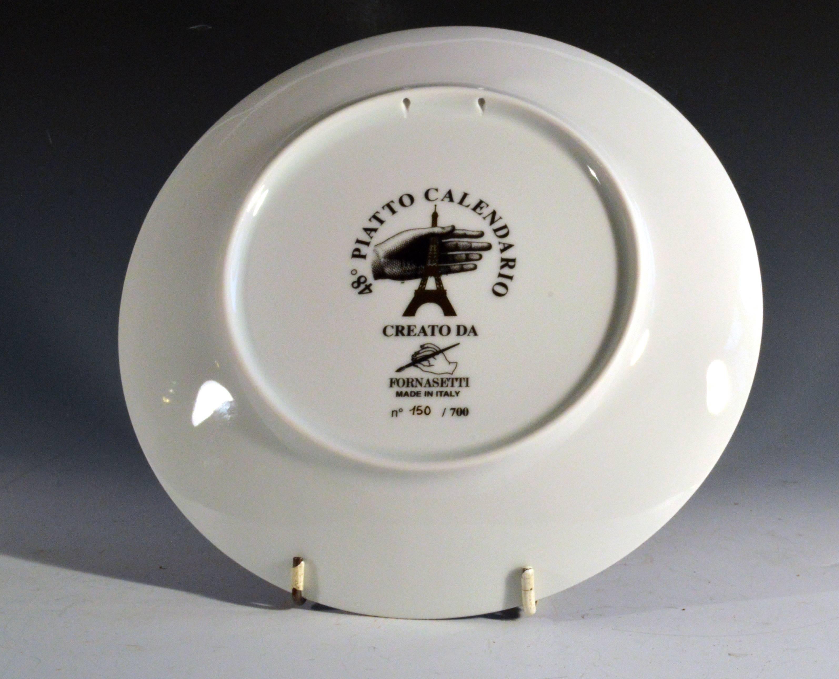 Modern Barnaba Fornasetti Porcelain Calendar Plate 2015, Number 150 of 700 Made