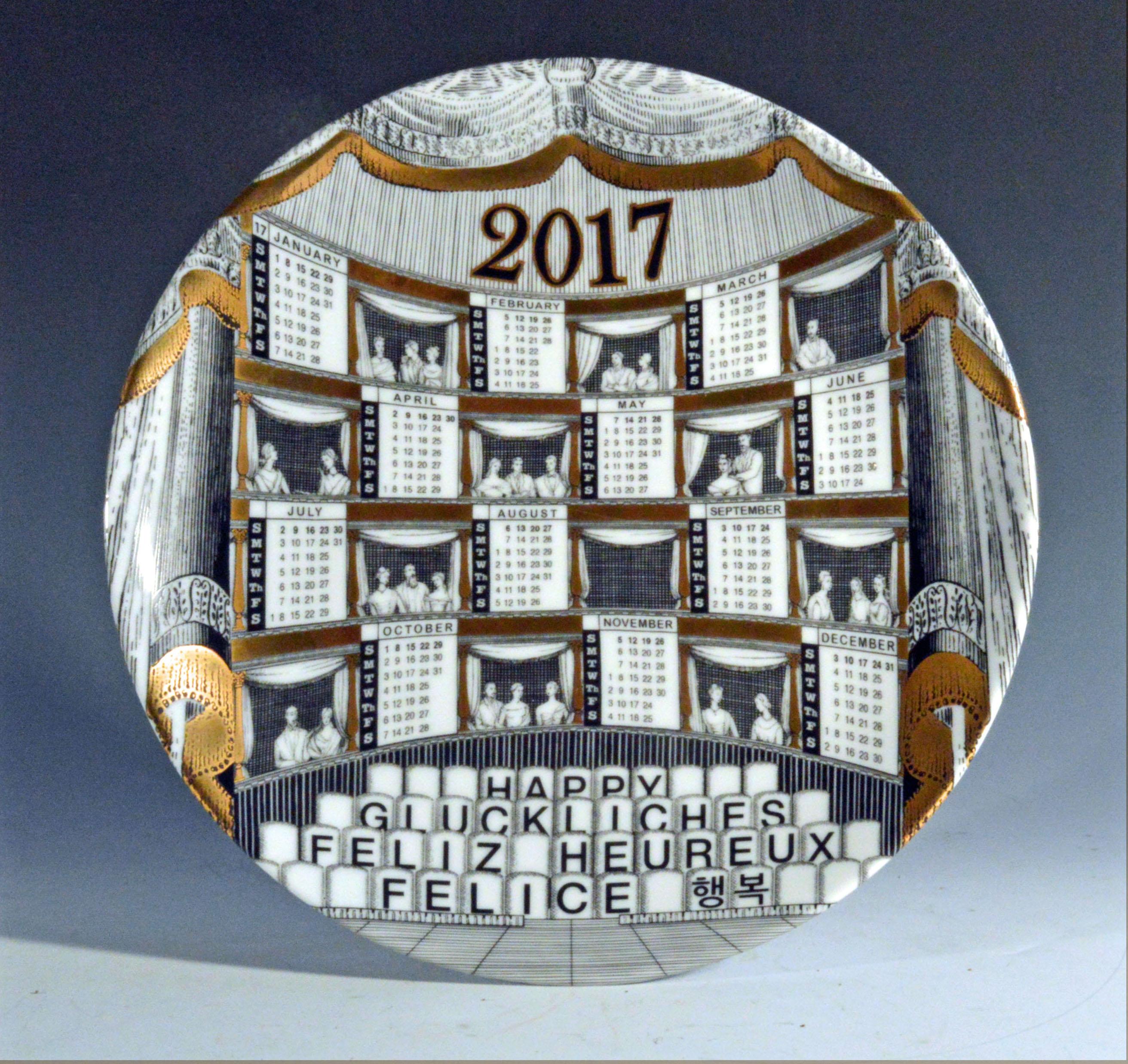 Italian Barnaba Fornasetti Porcelain Calendar Plate, 2017, Number 397 of 700 Made