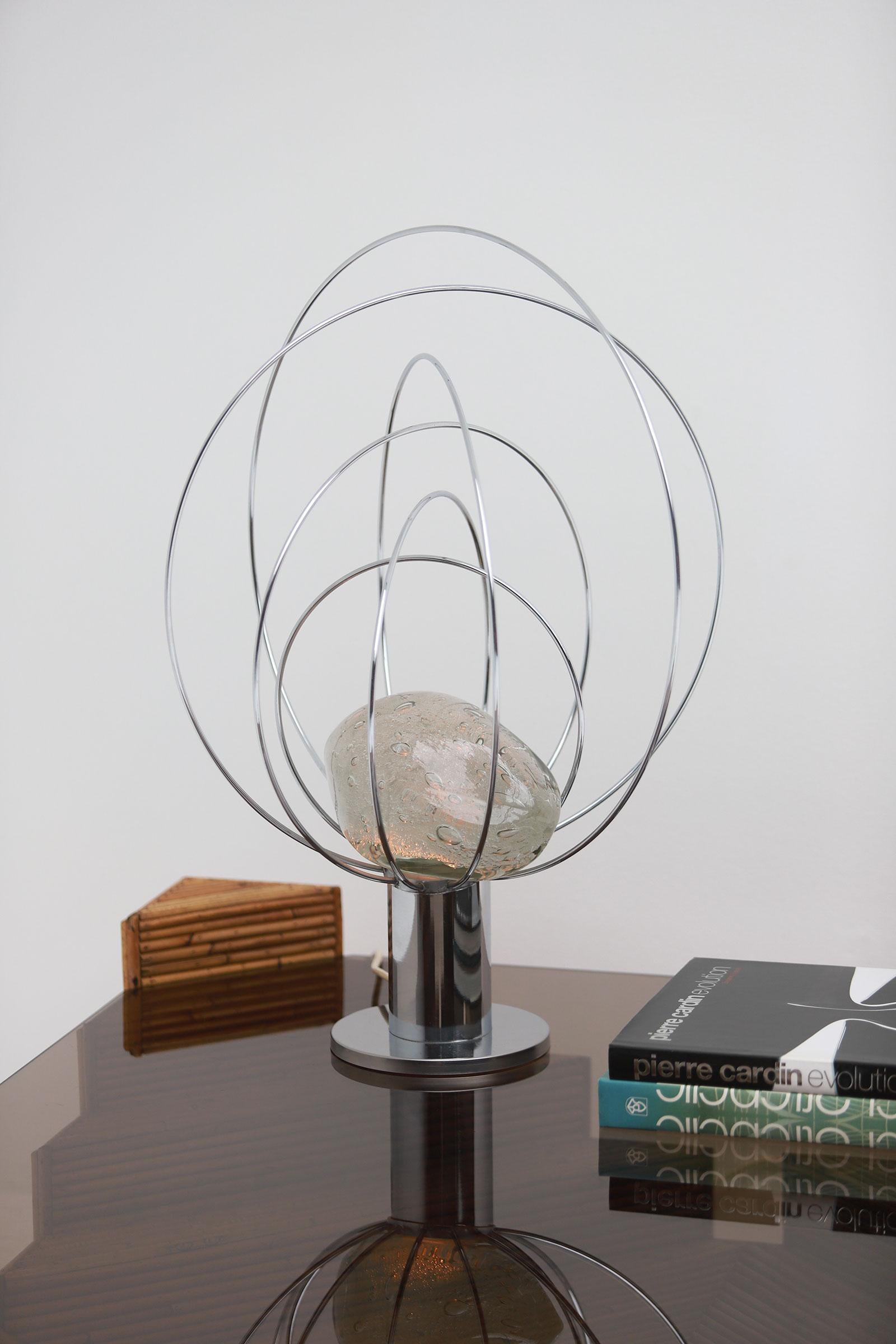 Modern Barnaba Table Lamp by Angelo Brotto for Esperia with Chromed Metal Base For Sale
