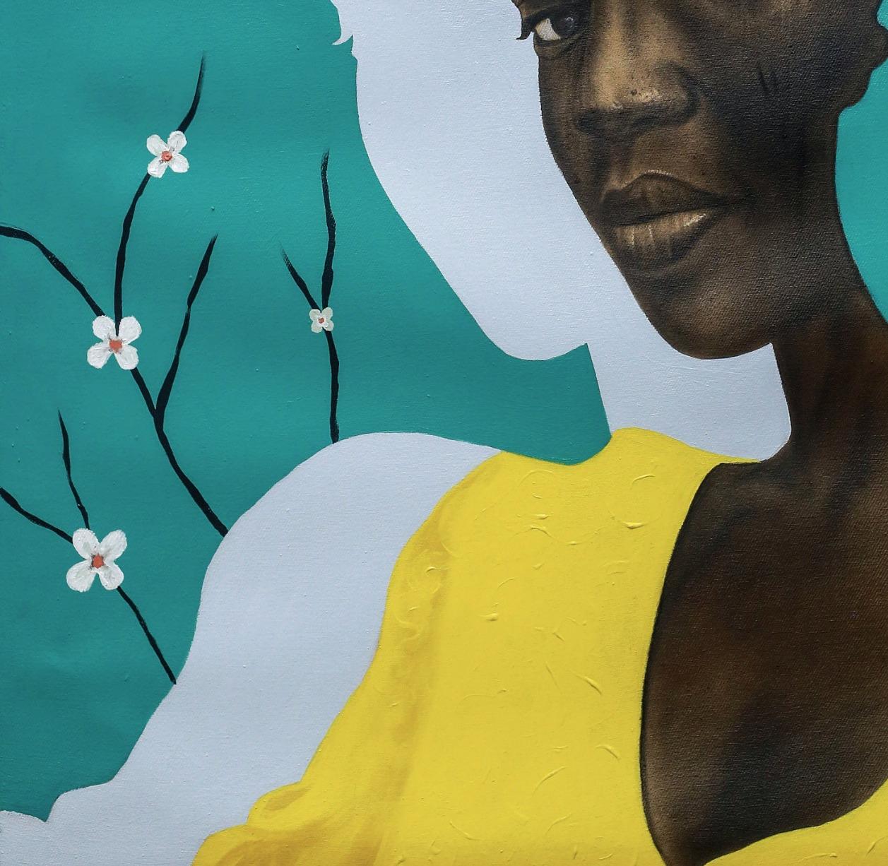 Emotan (Becoming Series) - Blue Portrait Painting by Barnabas Macauley