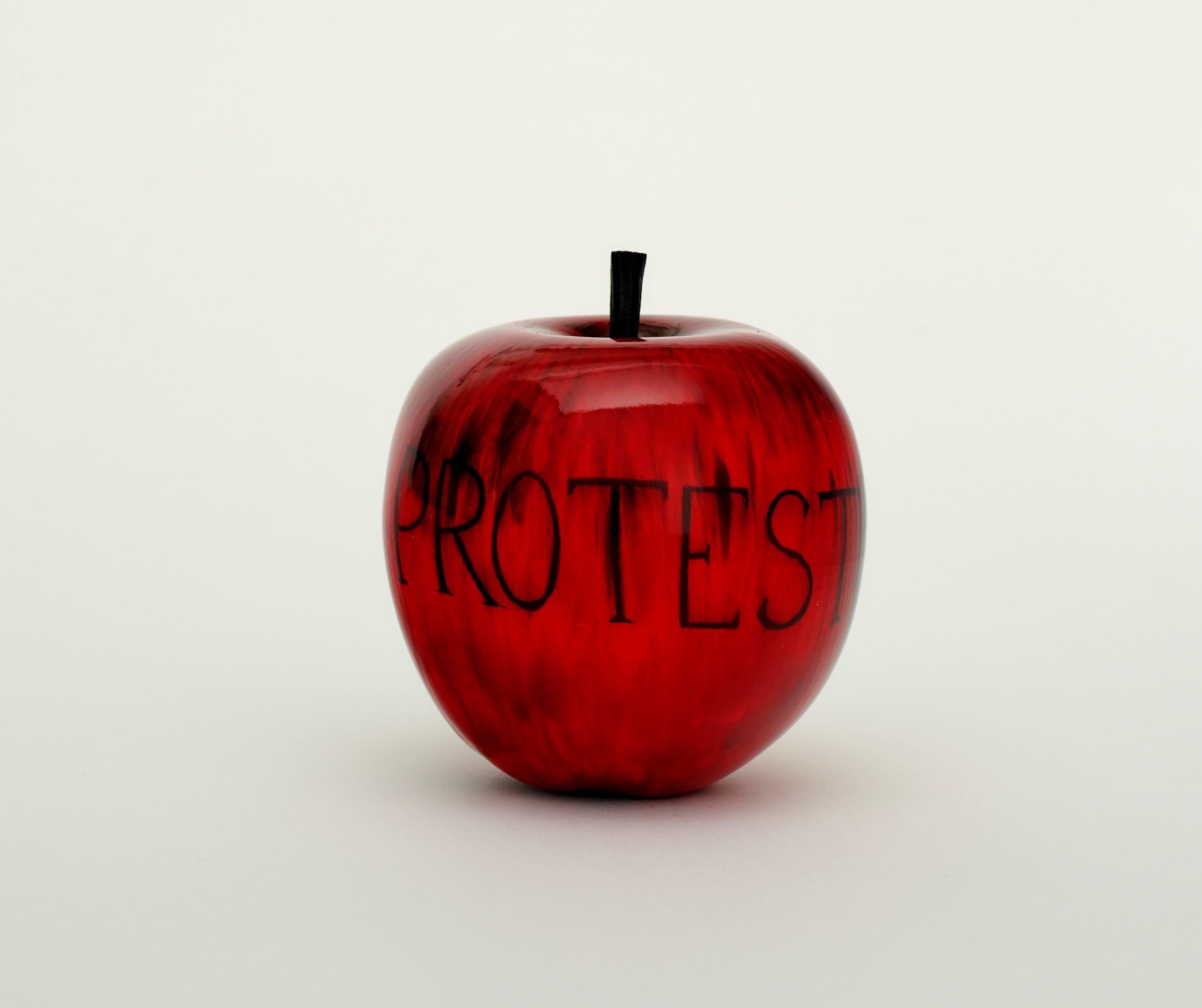 Barnaby Barford Figurative Sculpture - Protest (Apple)