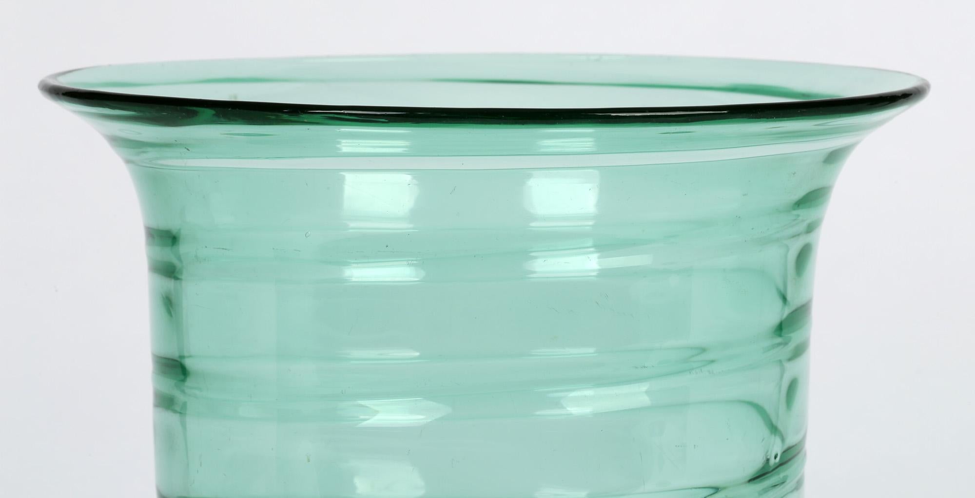 Mid-20th Century Barnaby Powell For Whitefriars Large Ribbon Trail Green Glass Vase