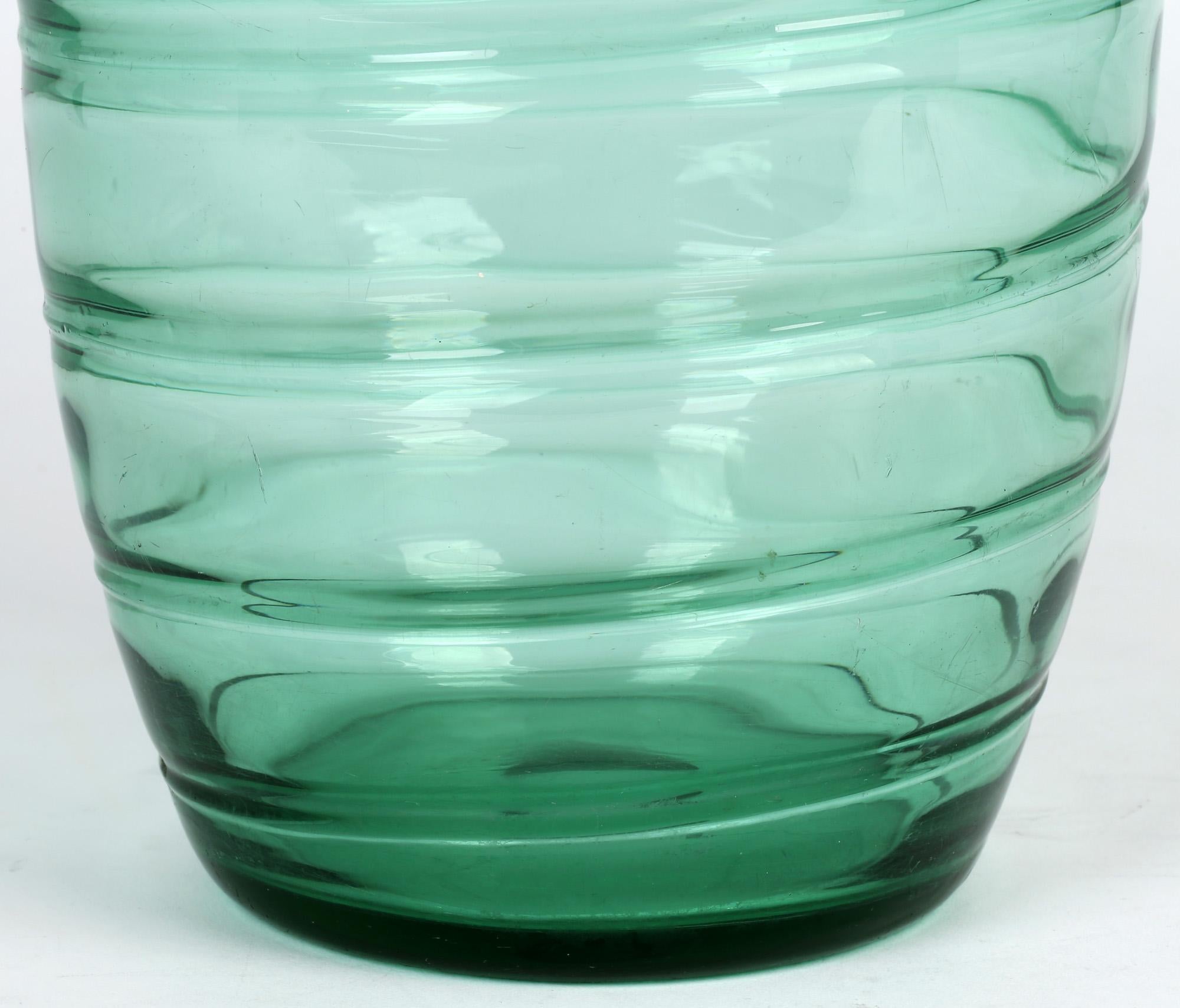 Barnaby Powell For Whitefriars Large Ribbon Trail Green Glass Vase 1