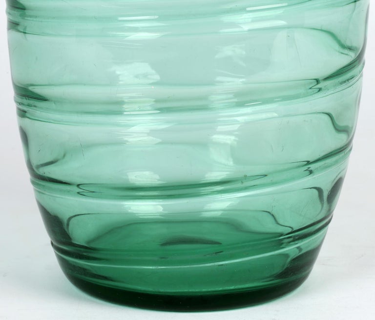 Barnaby Powell For Whitefriars Large Ribbon Trail Green Glass Vase For Sale 4