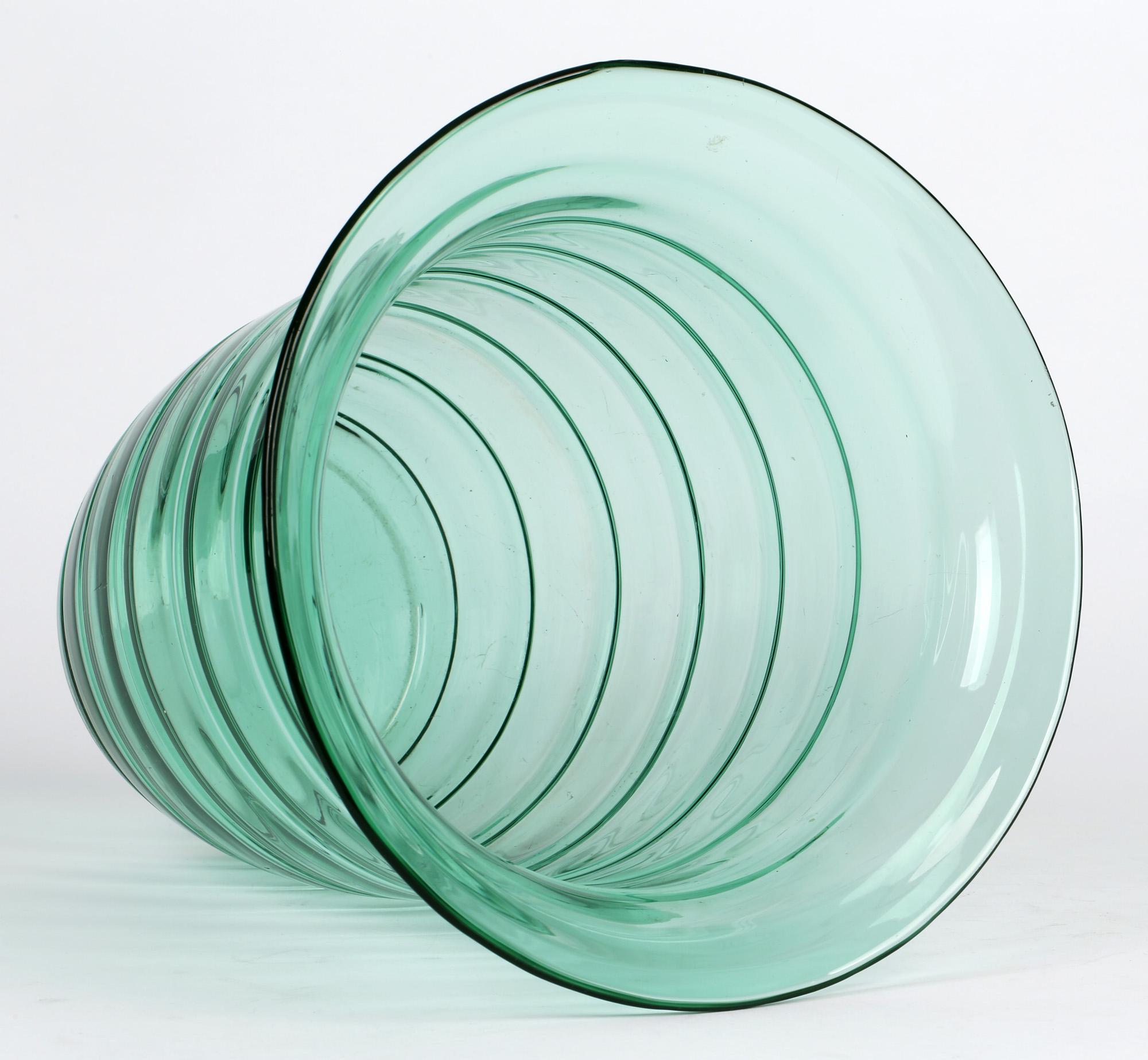 Barnaby Powell For Whitefriars Large Ribbon Trail Green Glass Vase 2