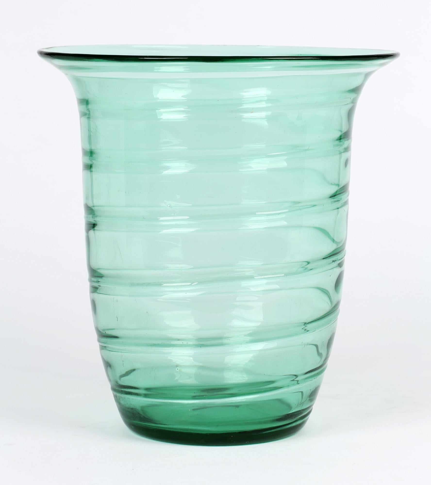 English Barnaby Powell For Whitefriars Large Ribbon Trail Green Glass Vase