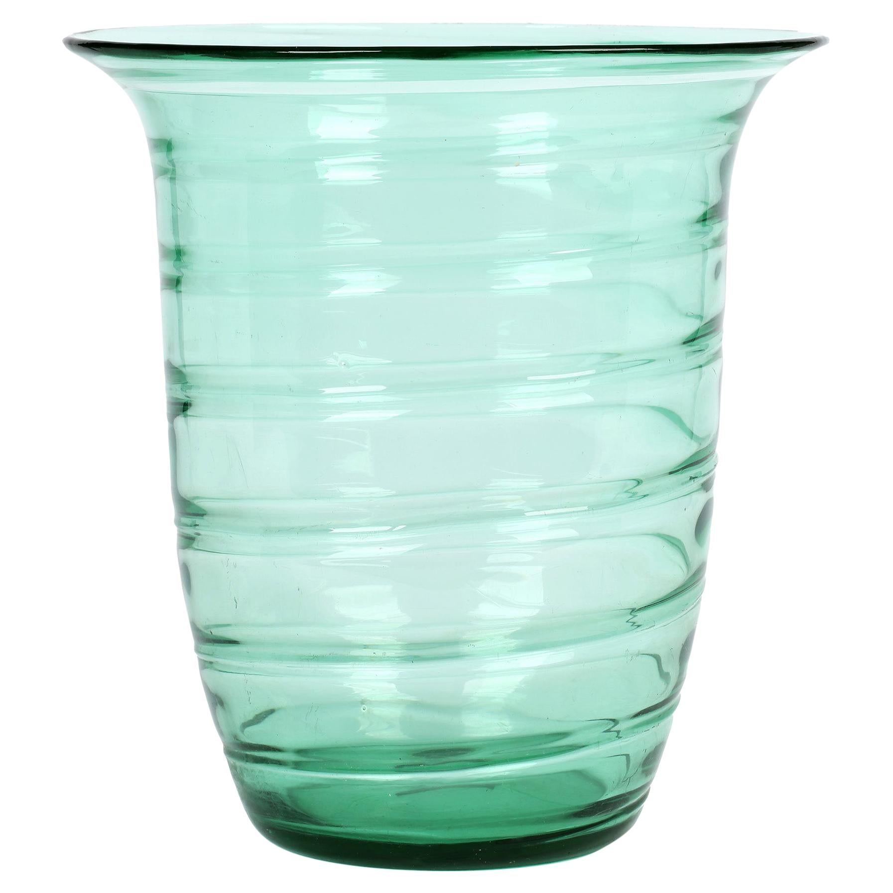 Barnaby Powell For Whitefriars Large Ribbon Trail Green Glass Vase