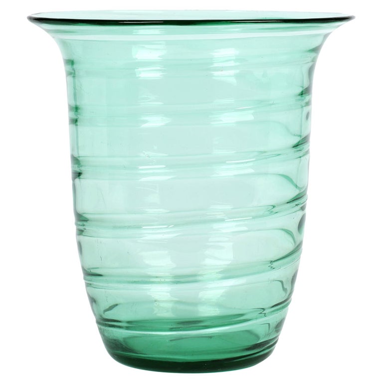 Barnaby Powell For Whitefriars Large Ribbon Trail Green Glass Vase For Sale