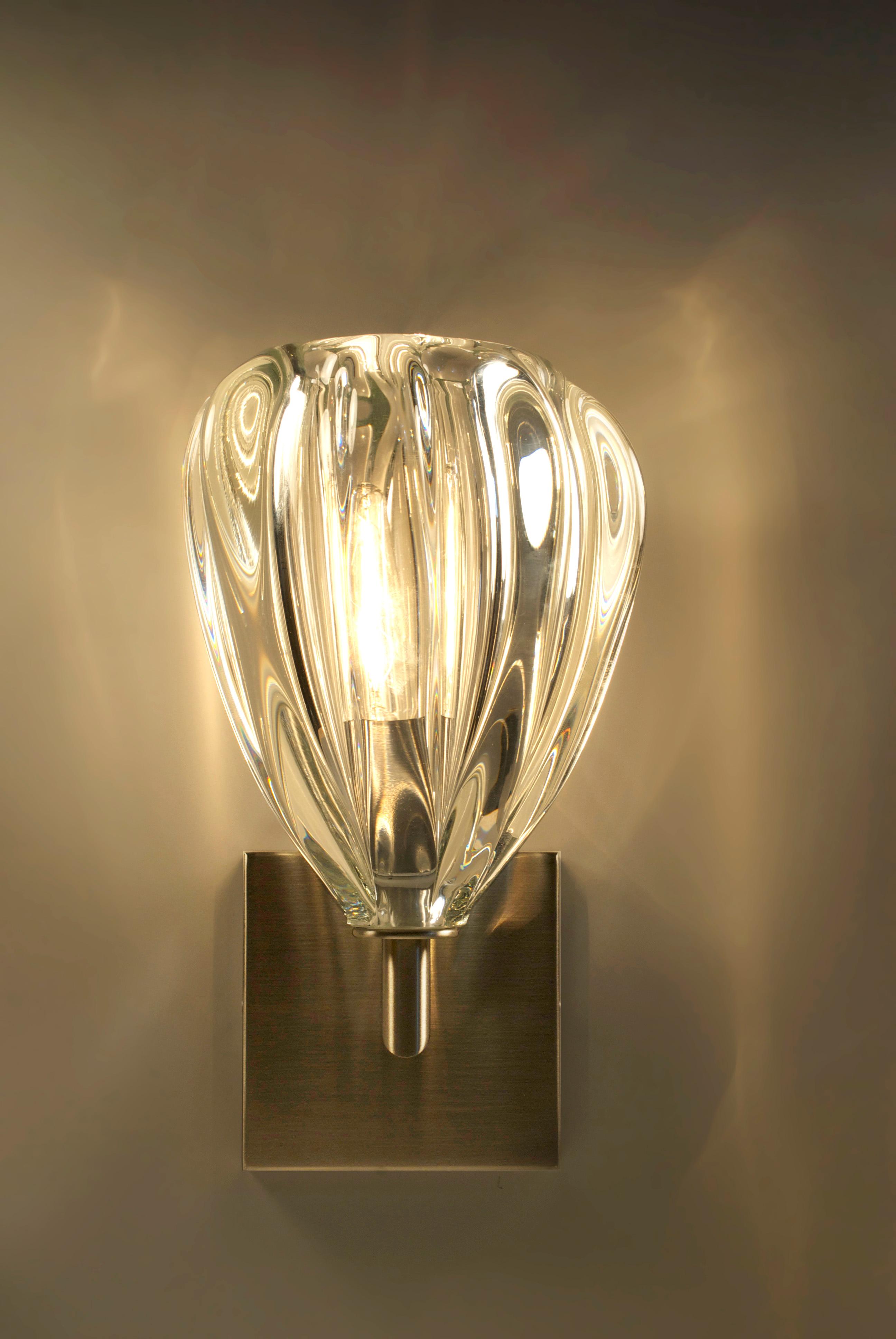 Barnacle Cone Elbow Wall Sconce, Hand Blown Clear Glass - Made to Order In New Condition For Sale In Aliso Viejo, CA