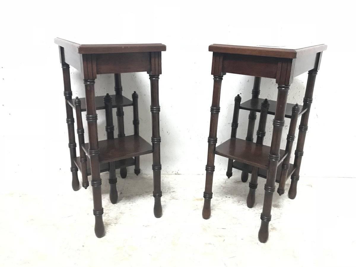 Thomas Jeckyll. A Pair of Anglo Japanese Side Tables inset with Sunflower Tiles. For Sale 4