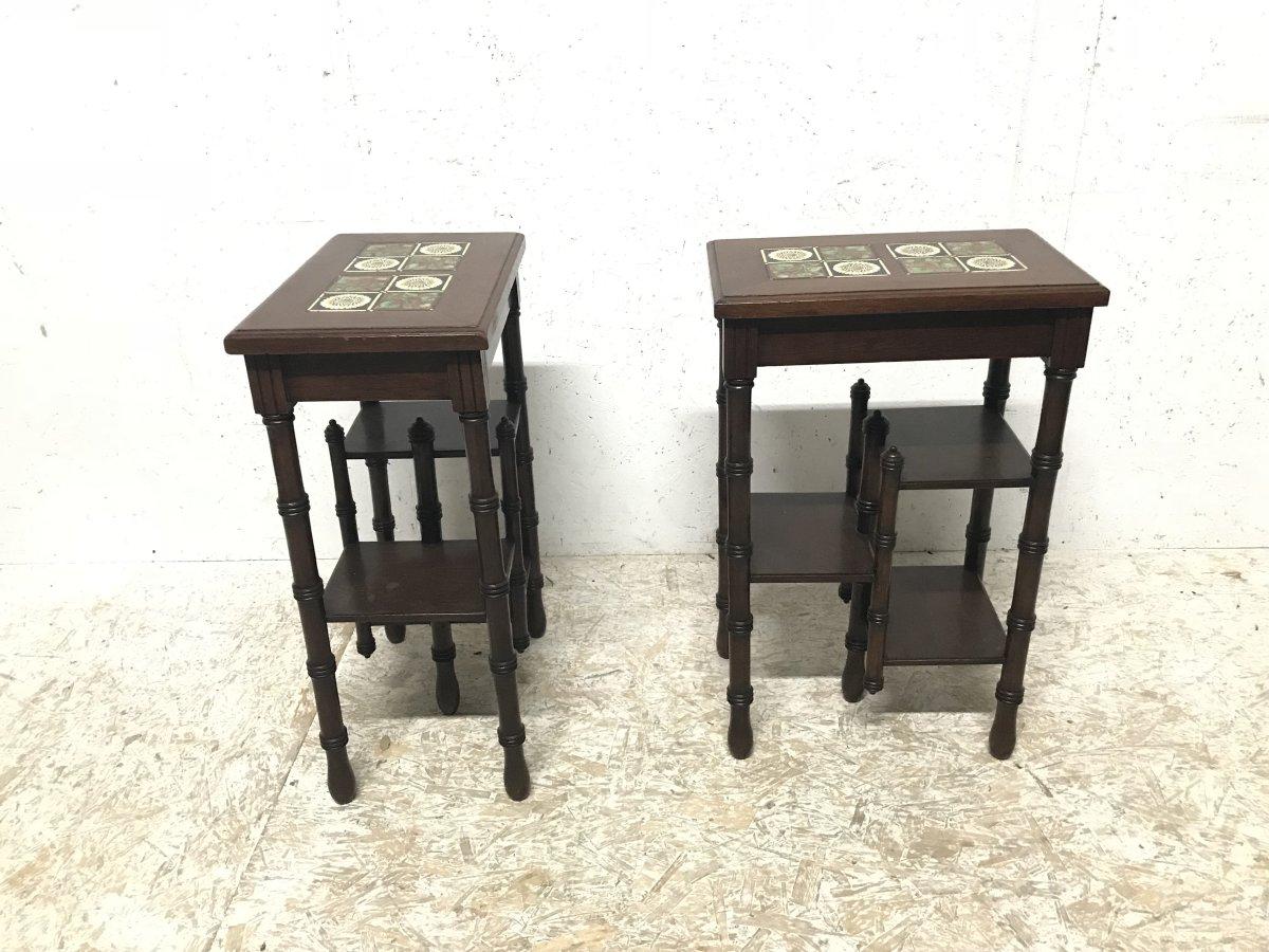 Thomas Jeckyll. A Pair of Anglo Japanese Side Tables inset with Sunflower Tiles. For Sale 9