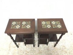 Thomas Jeckyll. A Pair of Anglo Japanese Side Tables inset with Sunflower Tiles.