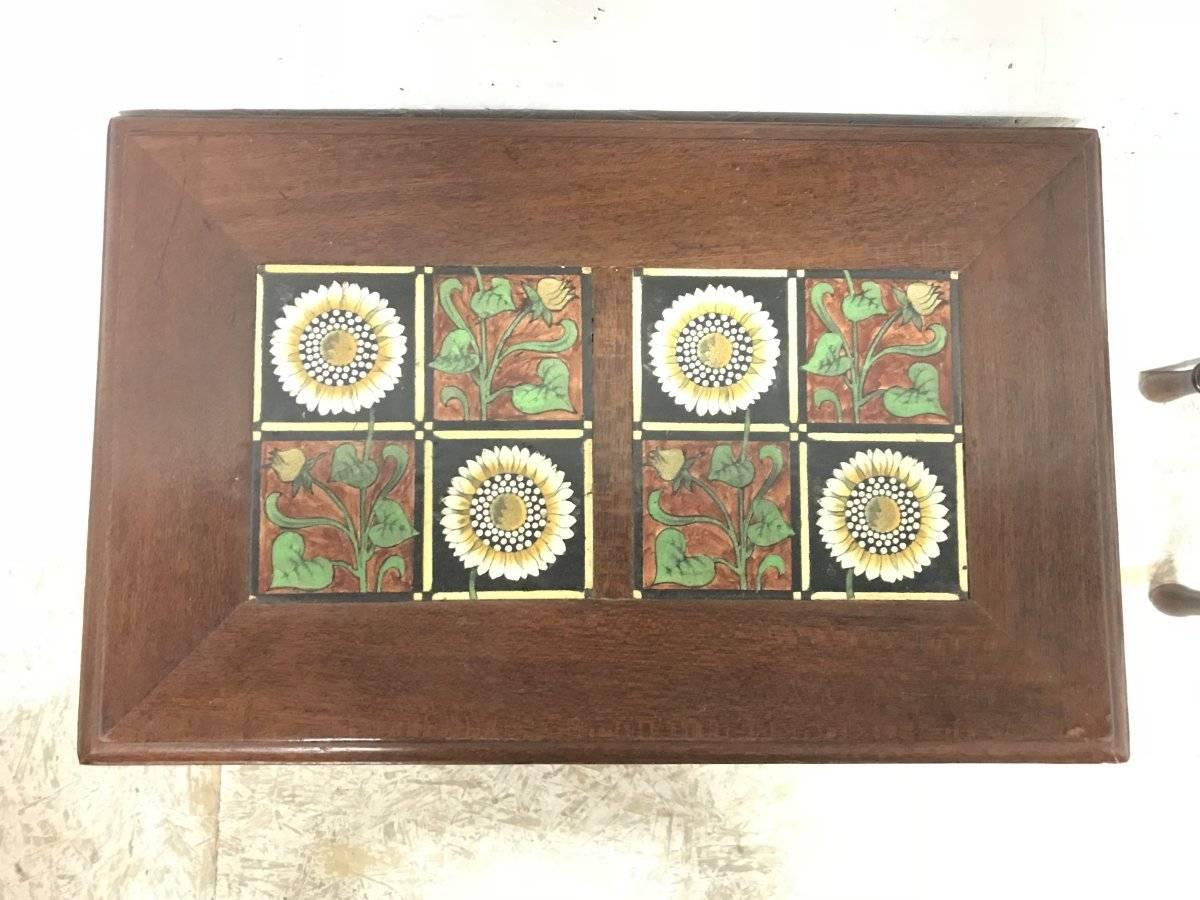 Anglo-Japanese Thomas Jeckyll. A Pair of Anglo Japanese Side Tables inset with Sunflower Tiles. For Sale