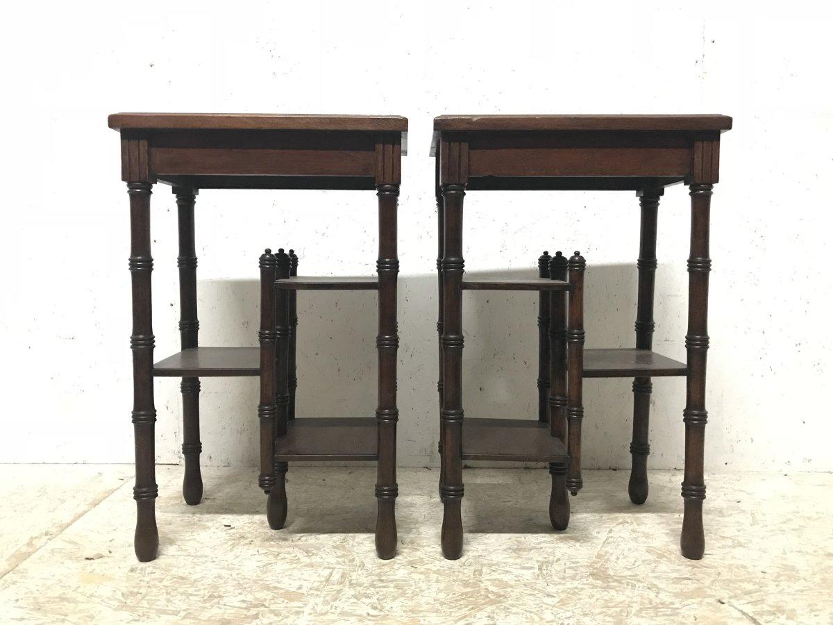 Thomas Jeckyll. A Pair of Anglo Japanese Side Tables inset with Sunflower Tiles. For Sale 1