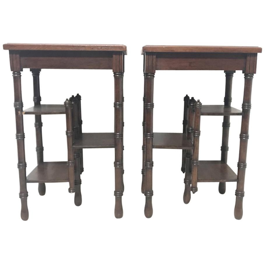 Thomas Jeckyll. A Pair of Anglo Japanese Side Tables inset with Sunflower Tiles. For Sale