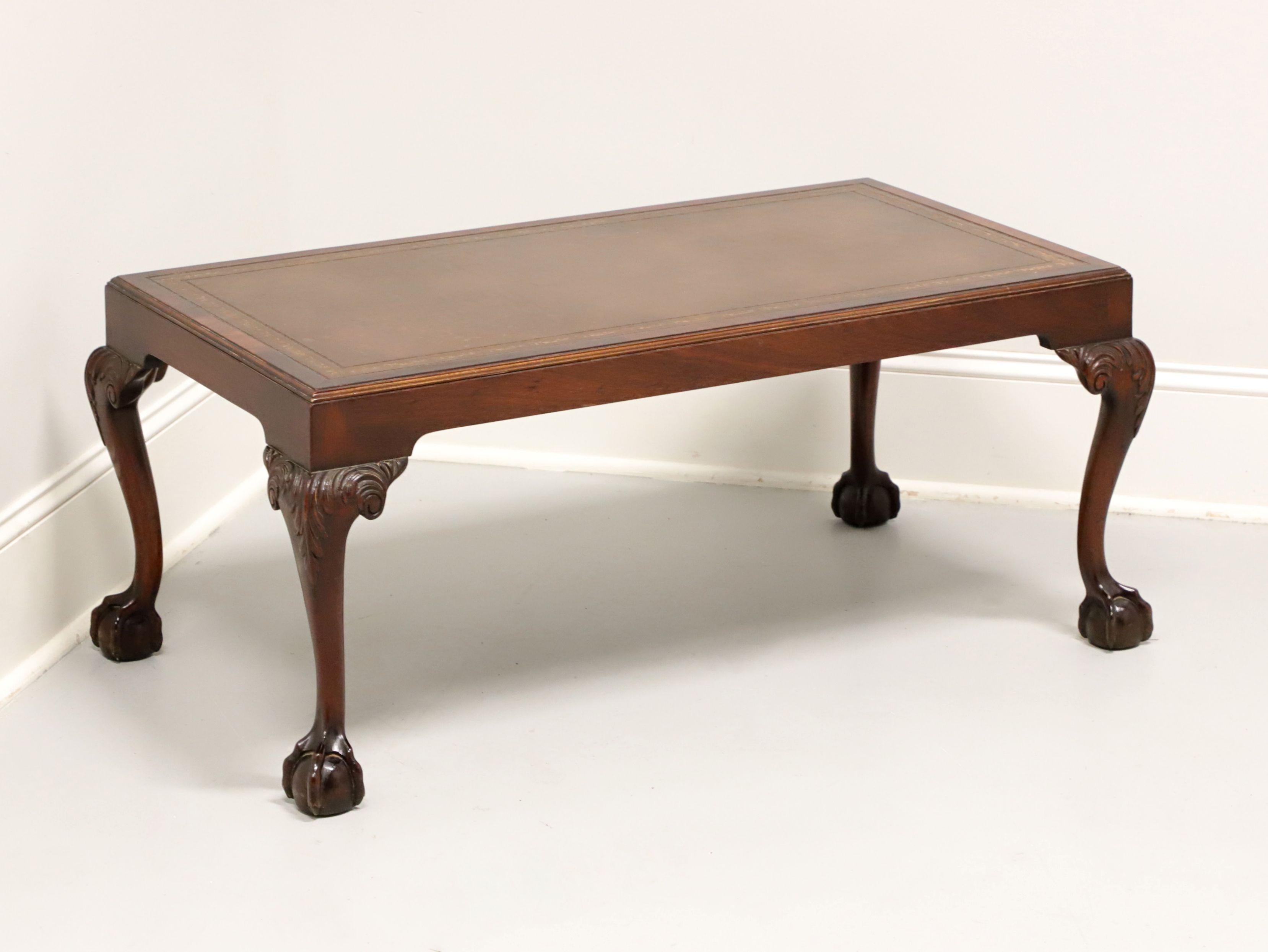 20th Century BARNARD & SIMONDS Mahogany and Leather Chippendale Ball in Claw Coffee Table