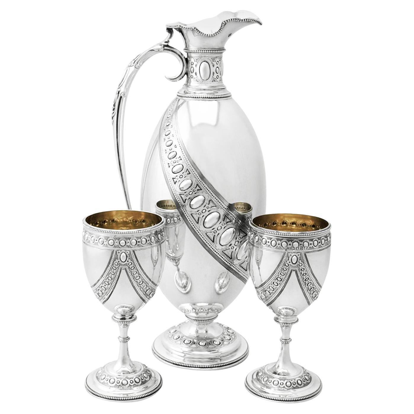 Barnard & Sons Ltd Antique Sterling Silver Claret Jug and Matching Goblets