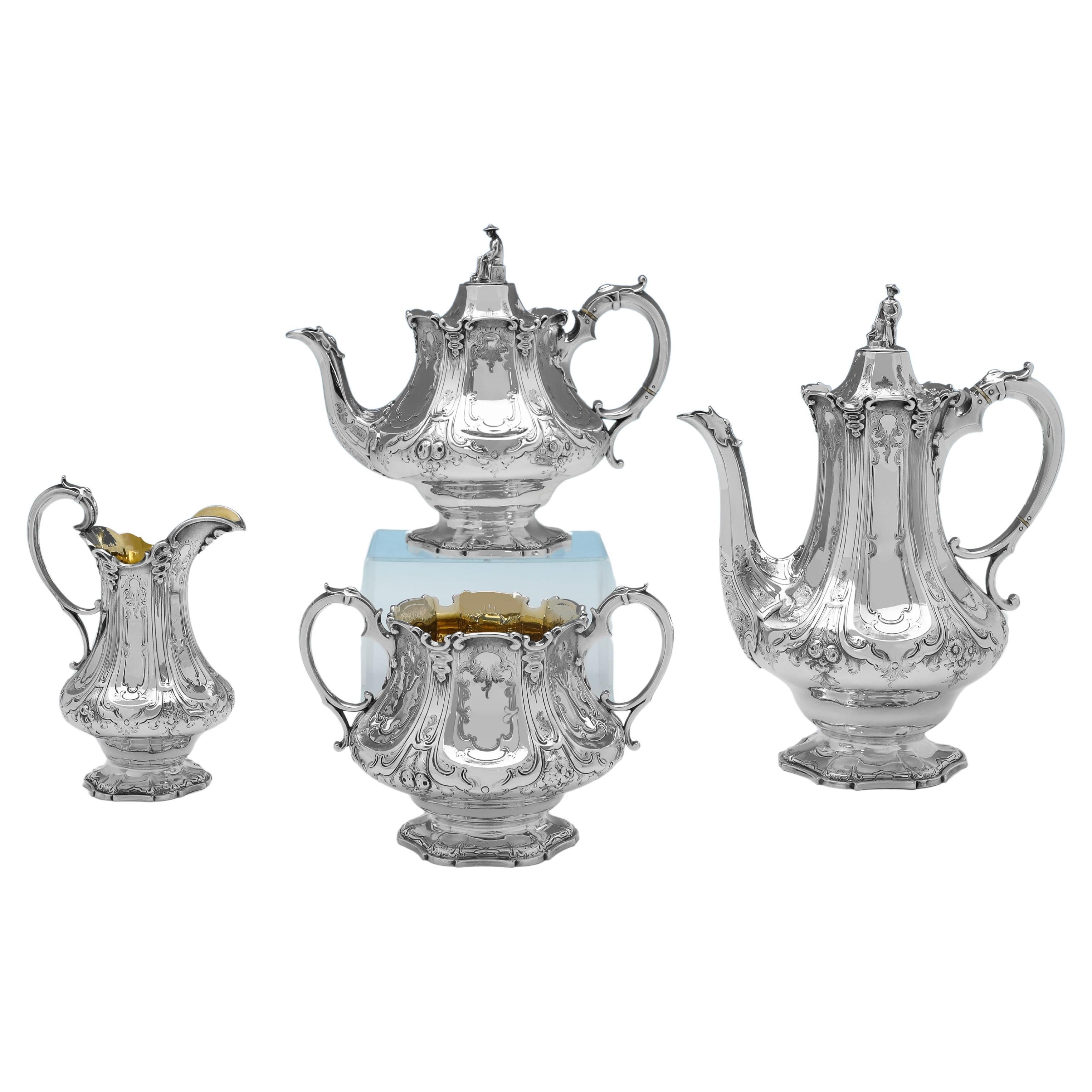 Barnards - Victorian 4 Piece Sterling Silver Tea Set - London 1846