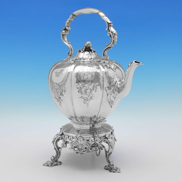 Barnards, Victorian Antique Sterling Silver Kettle, London, 1855 For