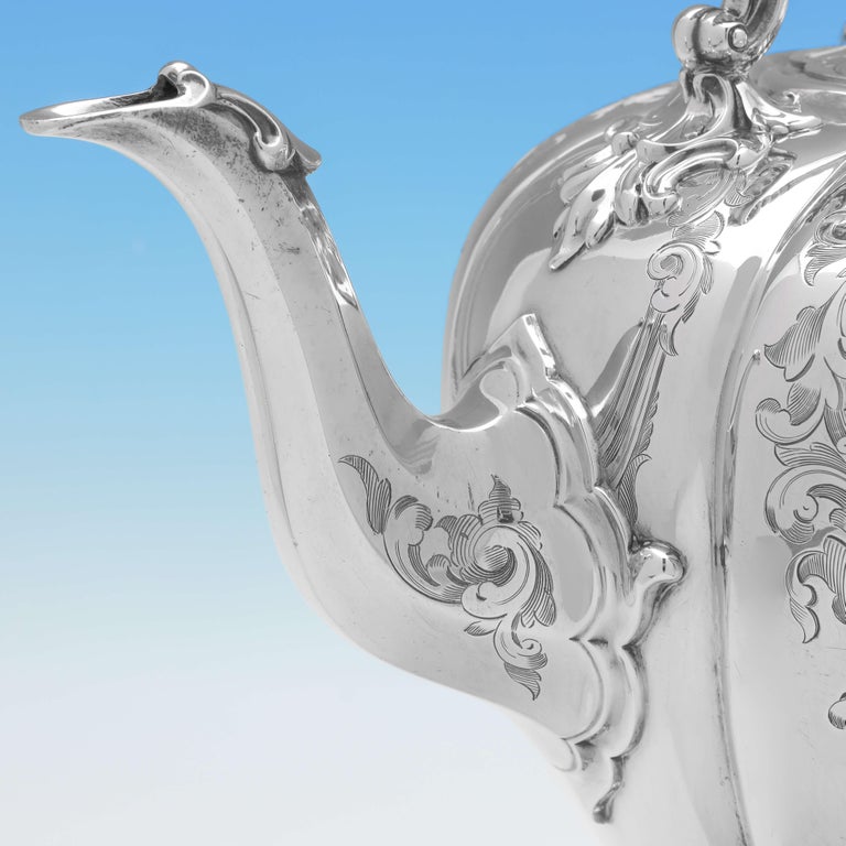 Barnards, Victorian Antique Sterling Silver Kettle, London, 1855 For