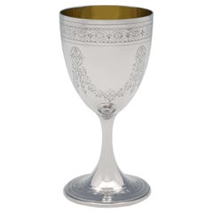 Barnards Victorian Engraved Sterling Silver Goblet, Gilt Interior, 1872