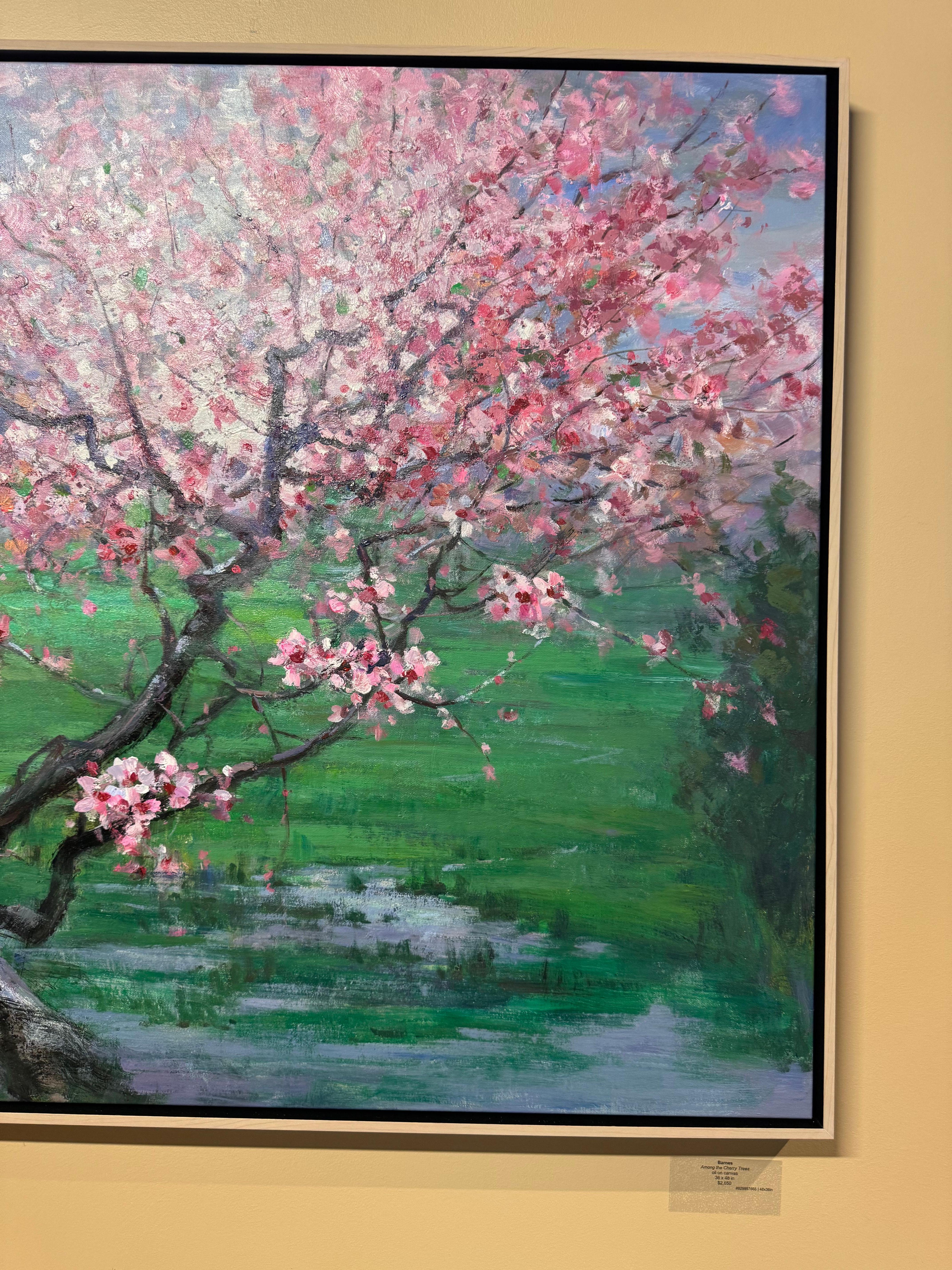 Among the Cherry Trees - Gray Landscape Painting by Barnes