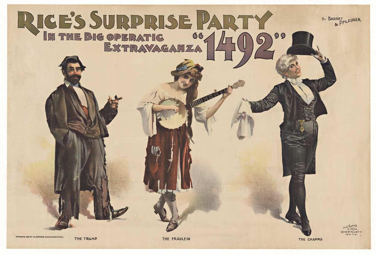 Affiche théâtrale vintage originale de Rice's Surprise Party « 1492 »