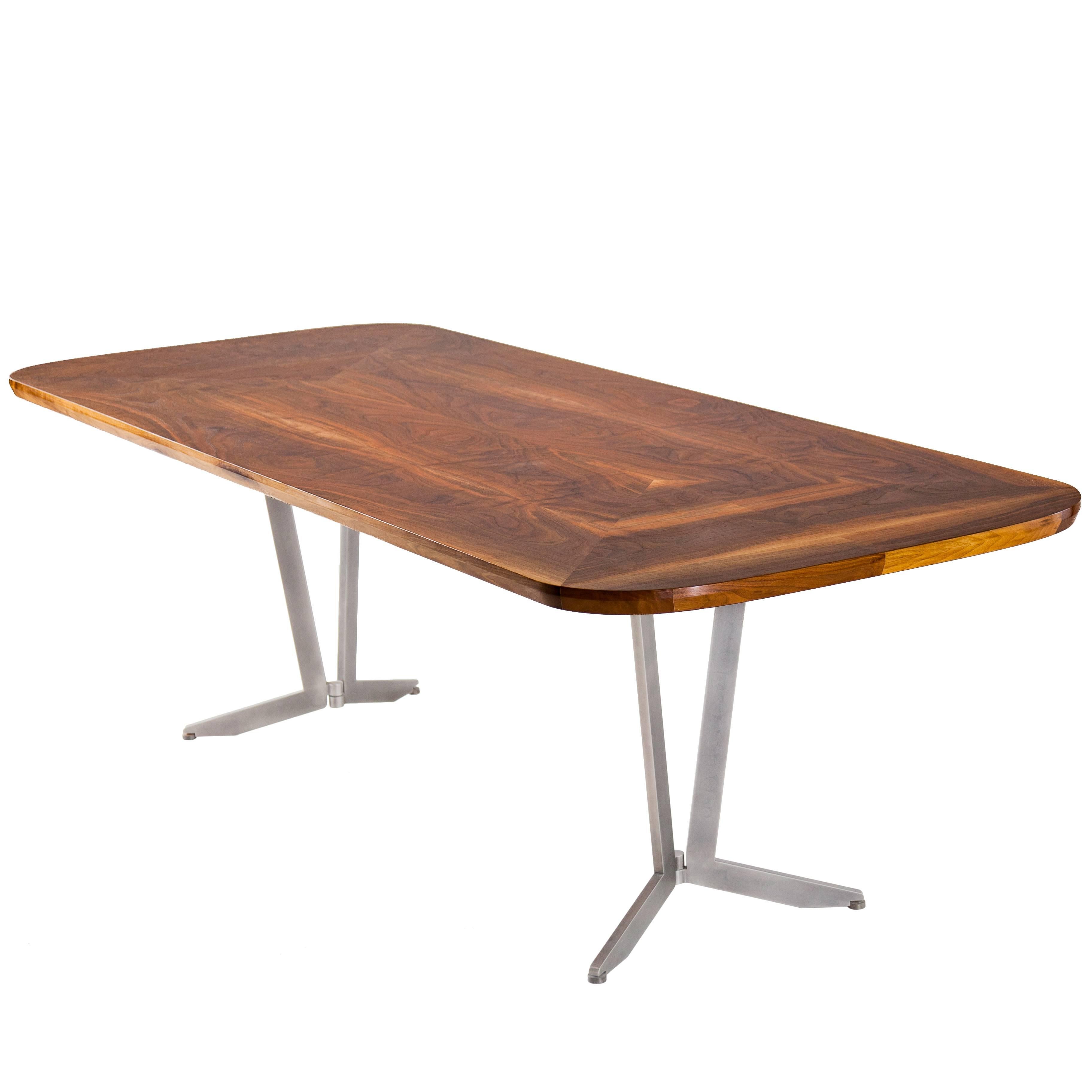 Barnet Dining Table, American Hardwood and Steel For Sale
