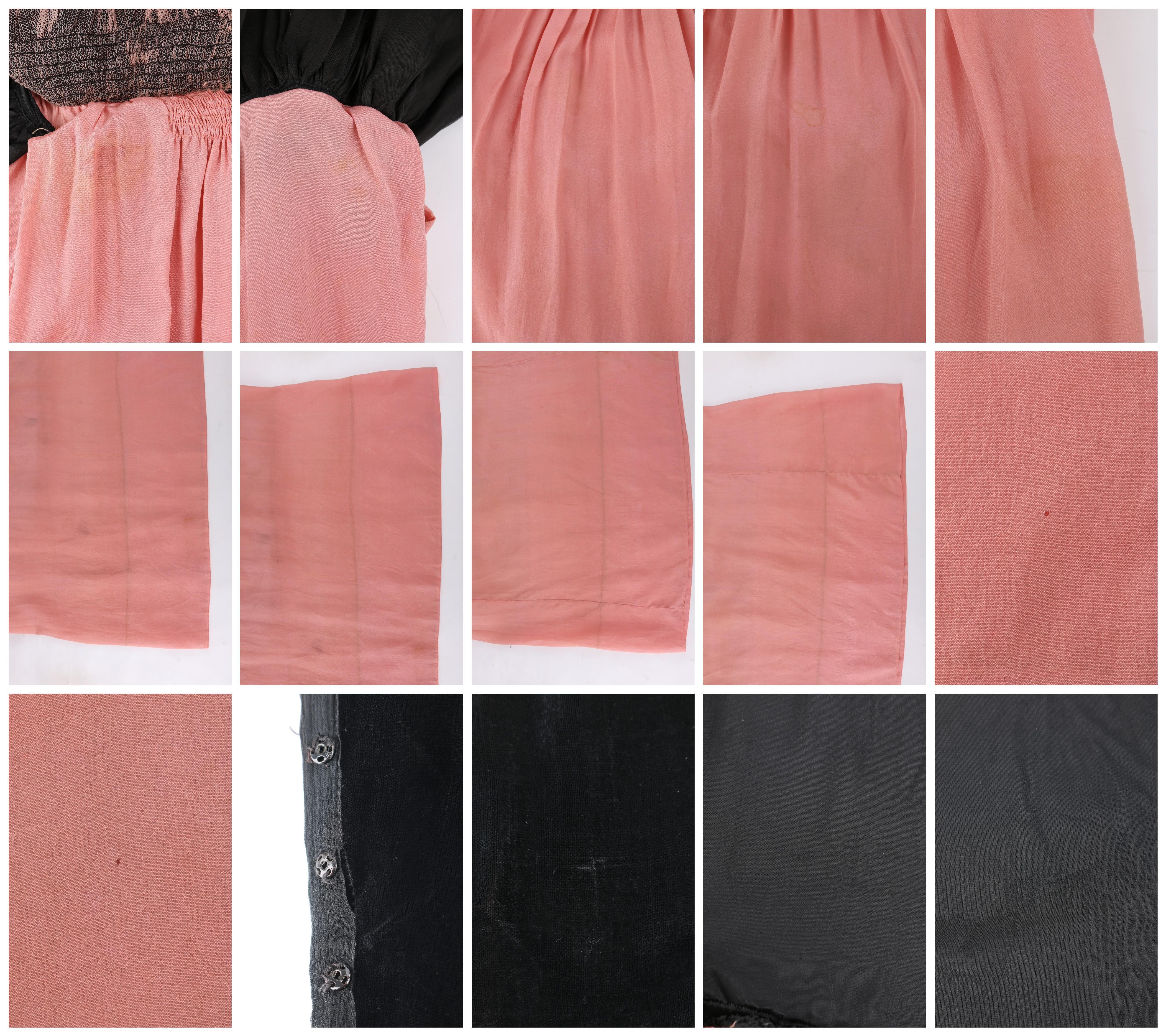 BARNETT c.1910's Rose Pink & Black Silk Velvet Sleeveless Peplum Evening Dress  For Sale 5