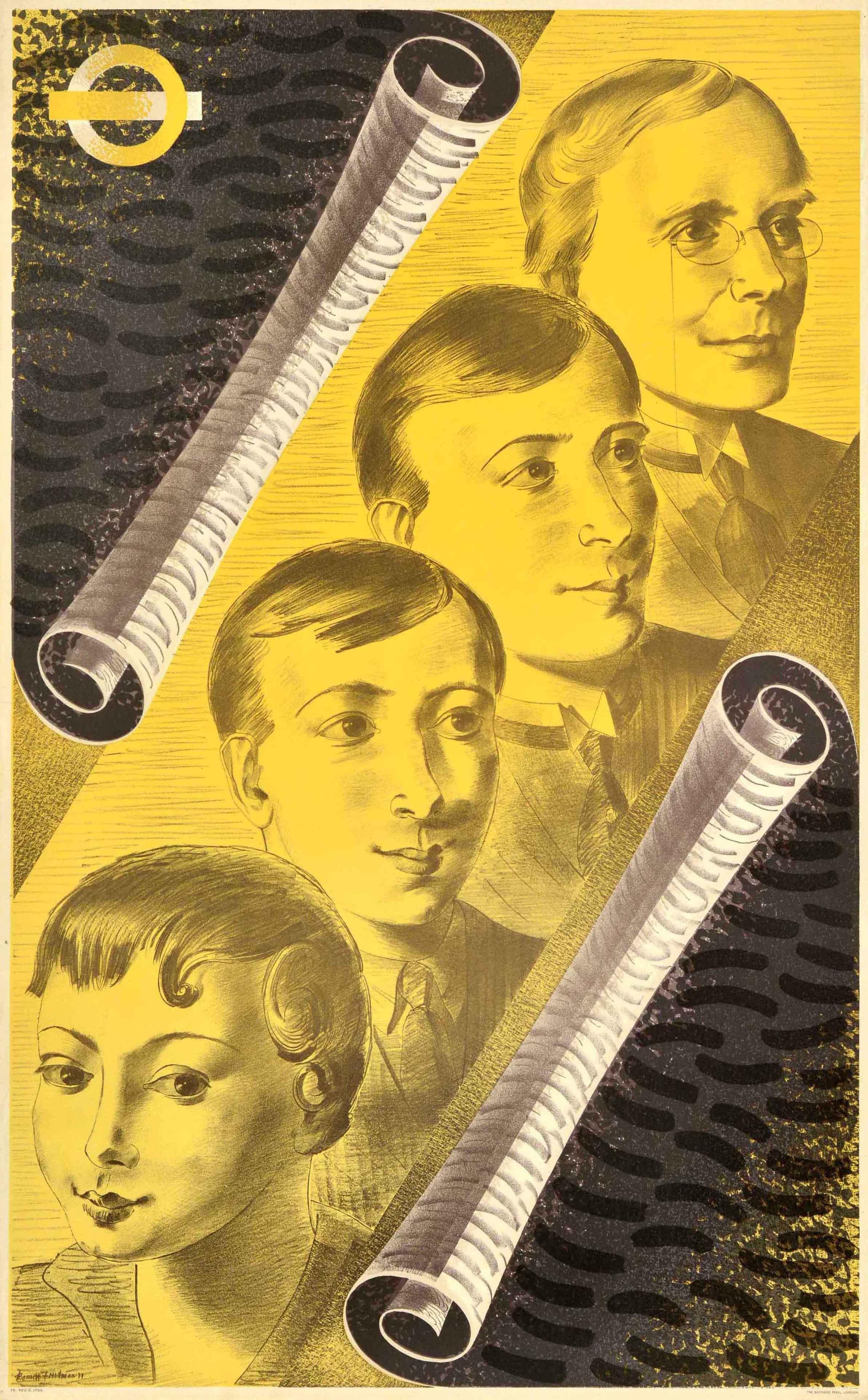 Poster originale d'epoca dei trasporti londinesi The Child What Will He Become Education (Il bambino cosa diventerà?) - Print di Barnett Freedman