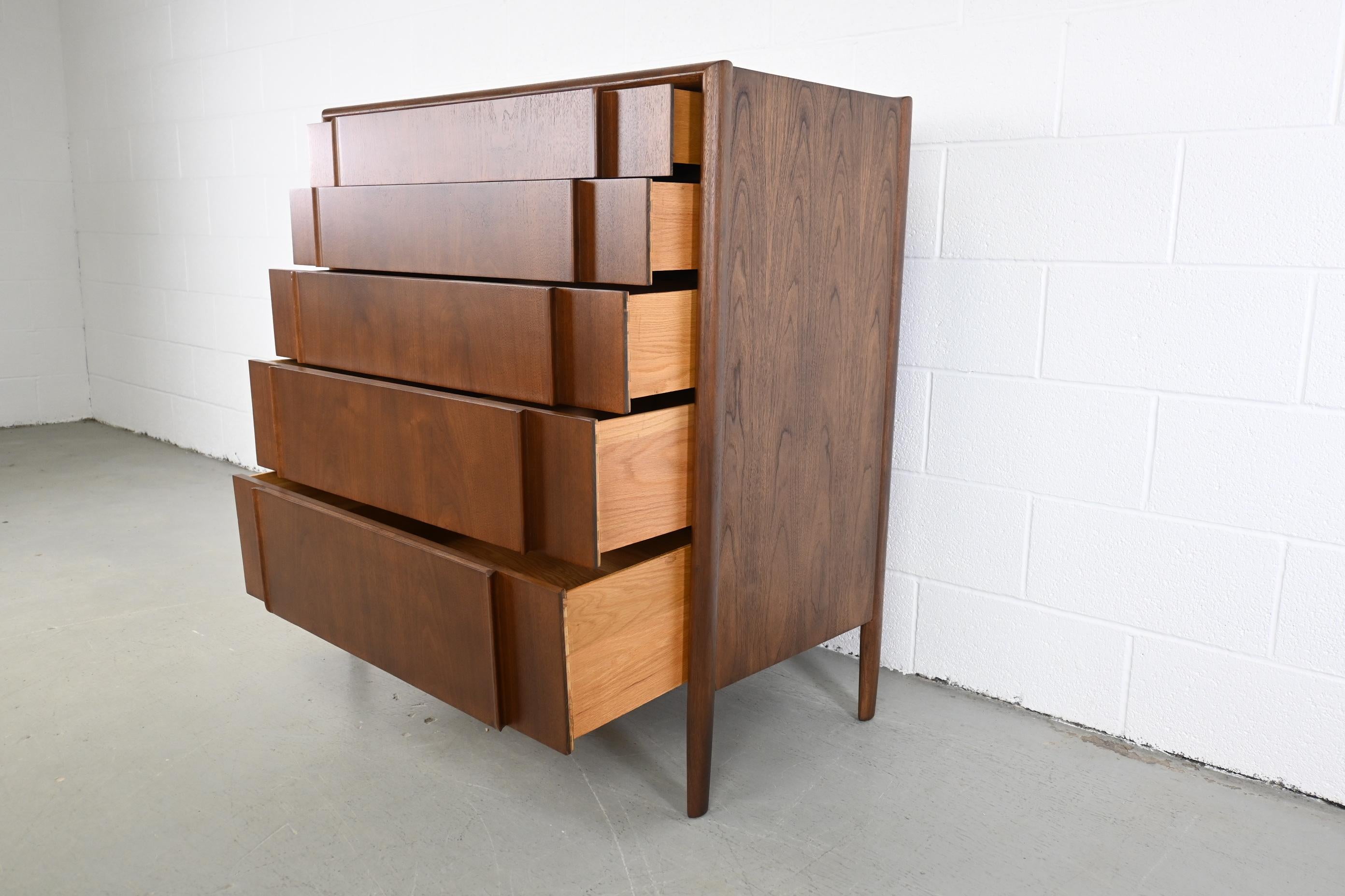 Barney Flagg for Drexel Furniture Parallel Walnut Mid Century Highboy Dresser 3