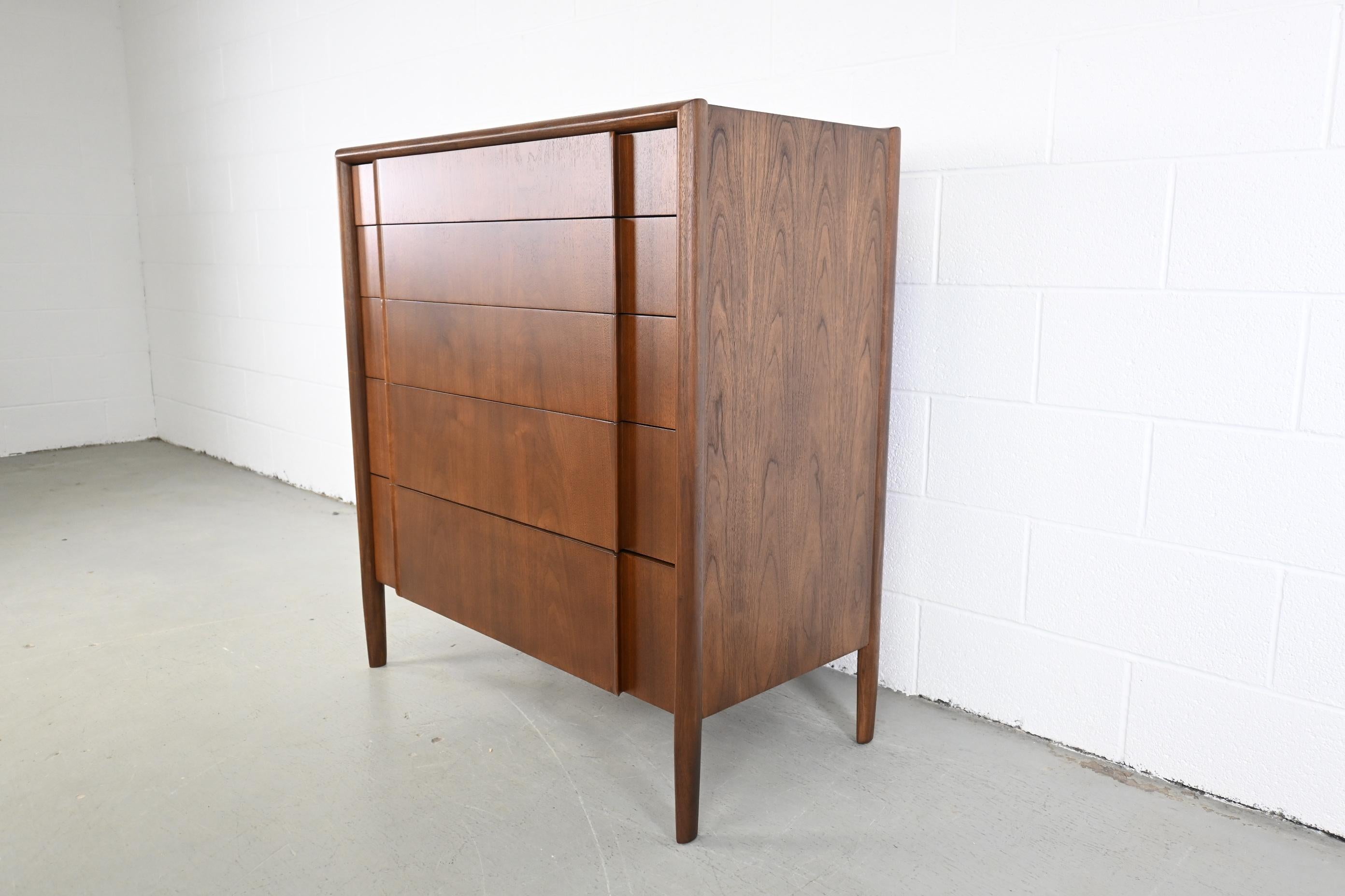 Mid-Century Modern Barney Flagg for Drexel Furniture Parallel Walnut Mid Century Highboy Dresser