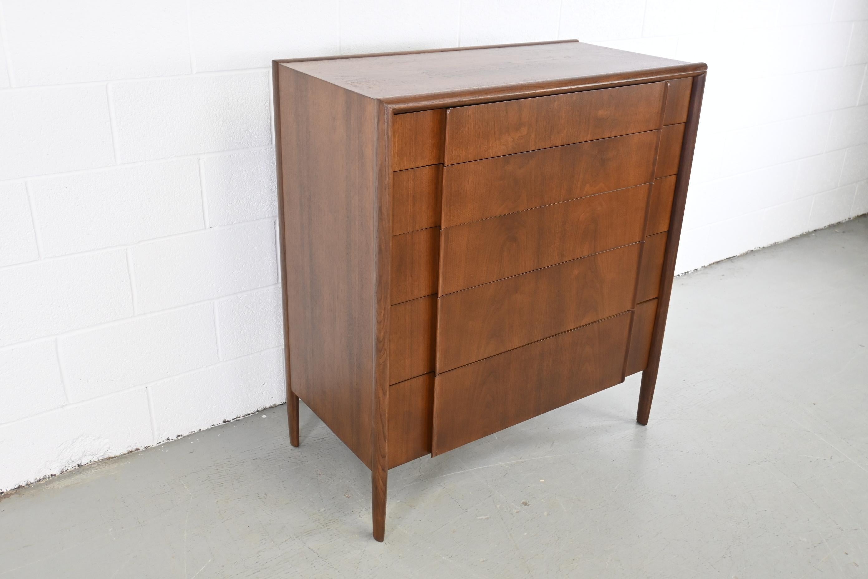 Lacquered Barney Flagg for Drexel Furniture Parallel Walnut Mid Century Highboy Dresser