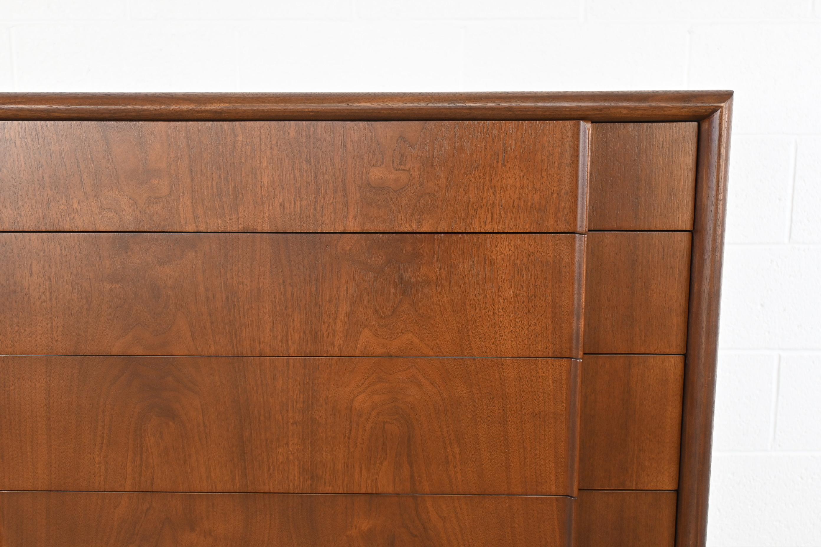 Late 20th Century Barney Flagg for Drexel Furniture Parallel Walnut Mid Century Highboy Dresser