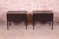 Barney Flagg for Drexel Parallel Black Lacquered Nightstands, Newly Refinished