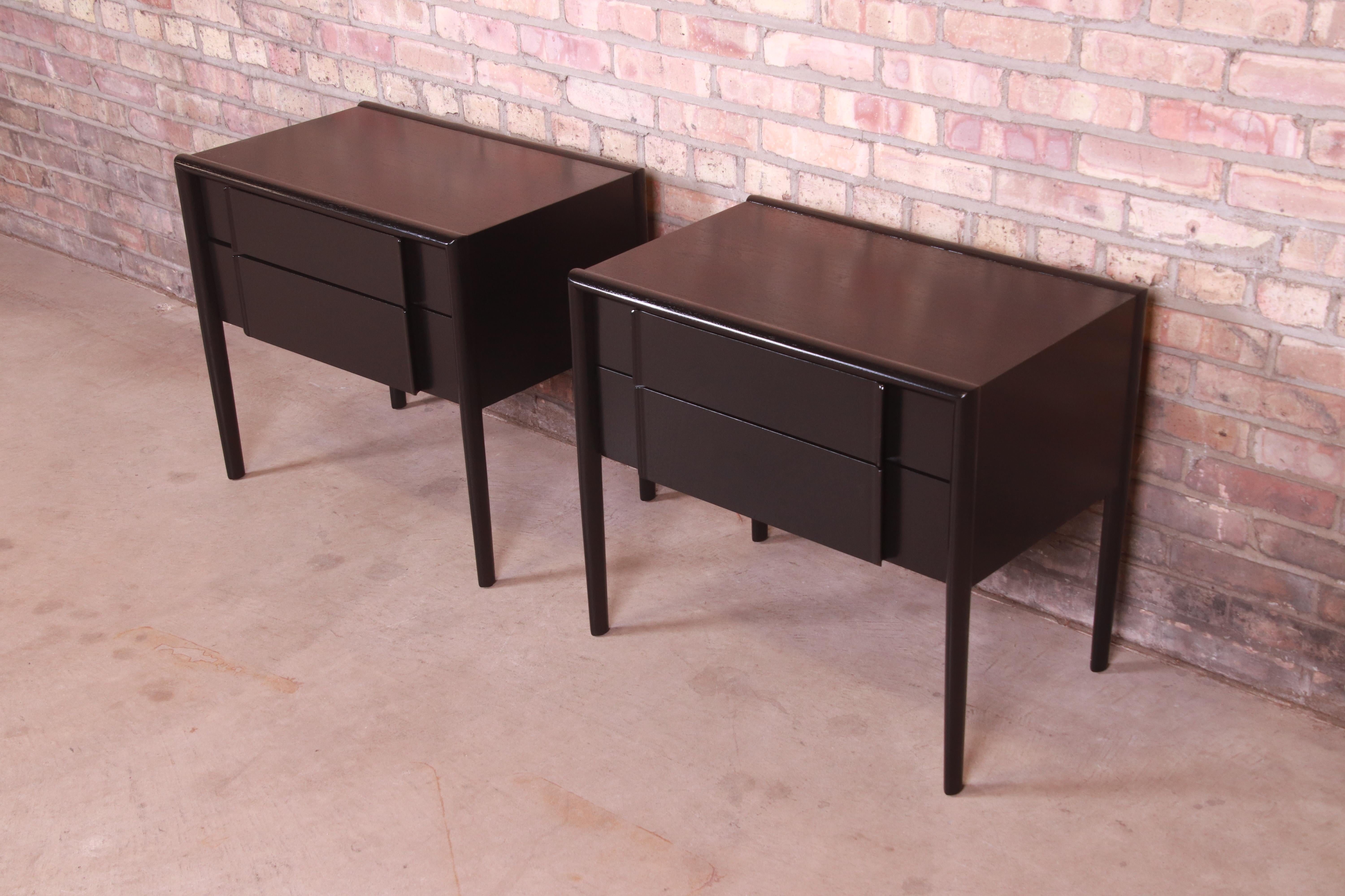 American Barney Flagg for Drexel Parallel Black Lacquered Nightstands, Newly Refinished