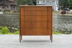 Barney Flagg for Drexel Parallel Carved Walnut 5-Drawer Tall Dresser or Chest