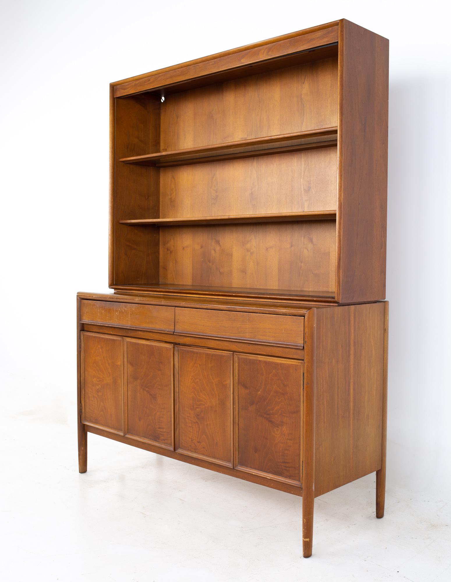 Barney Flagg for Drexel parallel mid century walnut sideboard credenza buffet and hutch
Buffet and hutch measure: 50 wide x 19 deep x 70 inches high; hutch is 12 inches deep 

All pieces of furniture can be had in what we call restored vintage