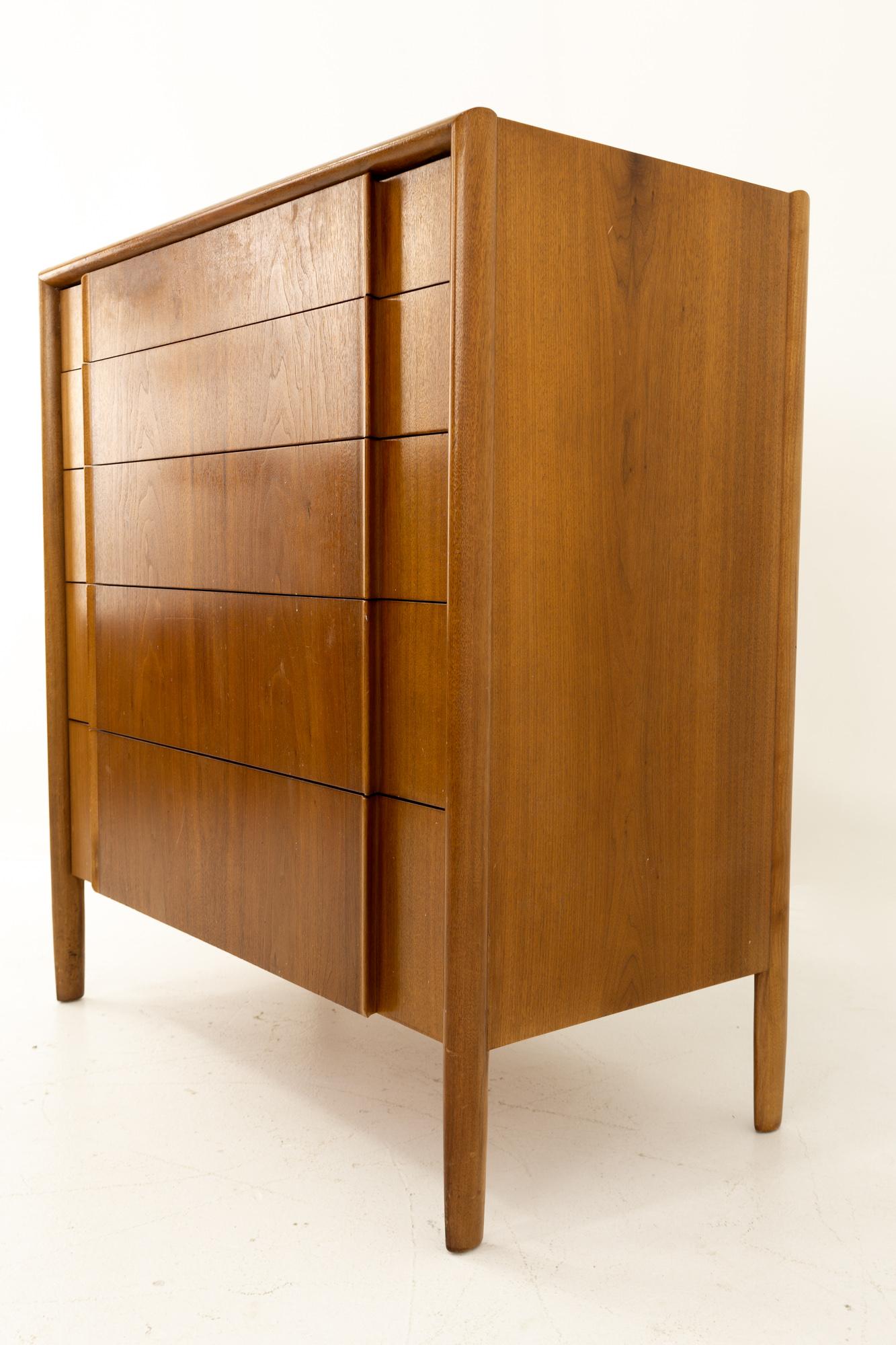 Mid-Century Modern Barney Flagg for Drexel Parallel Mid Century Walnut 5-Drawer Highboy Dresser