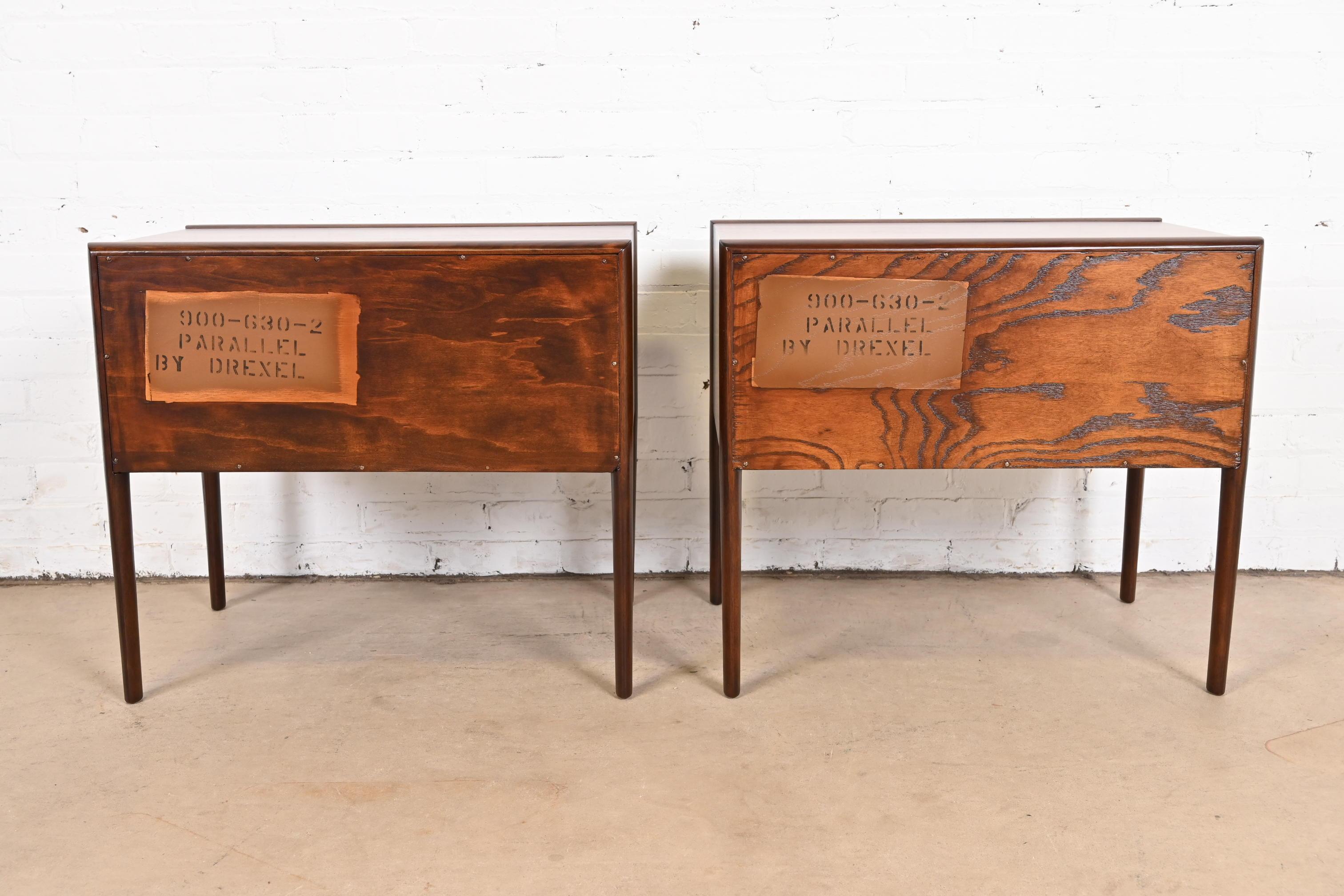 Barney Flagg for Drexel Parallel Sculpted Walnut Nightstands, Newly Refinished 8
