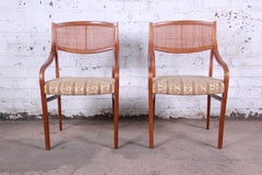 Barney Flagg for Drexel Parallel Walnut and Cane Armchairs, Pair