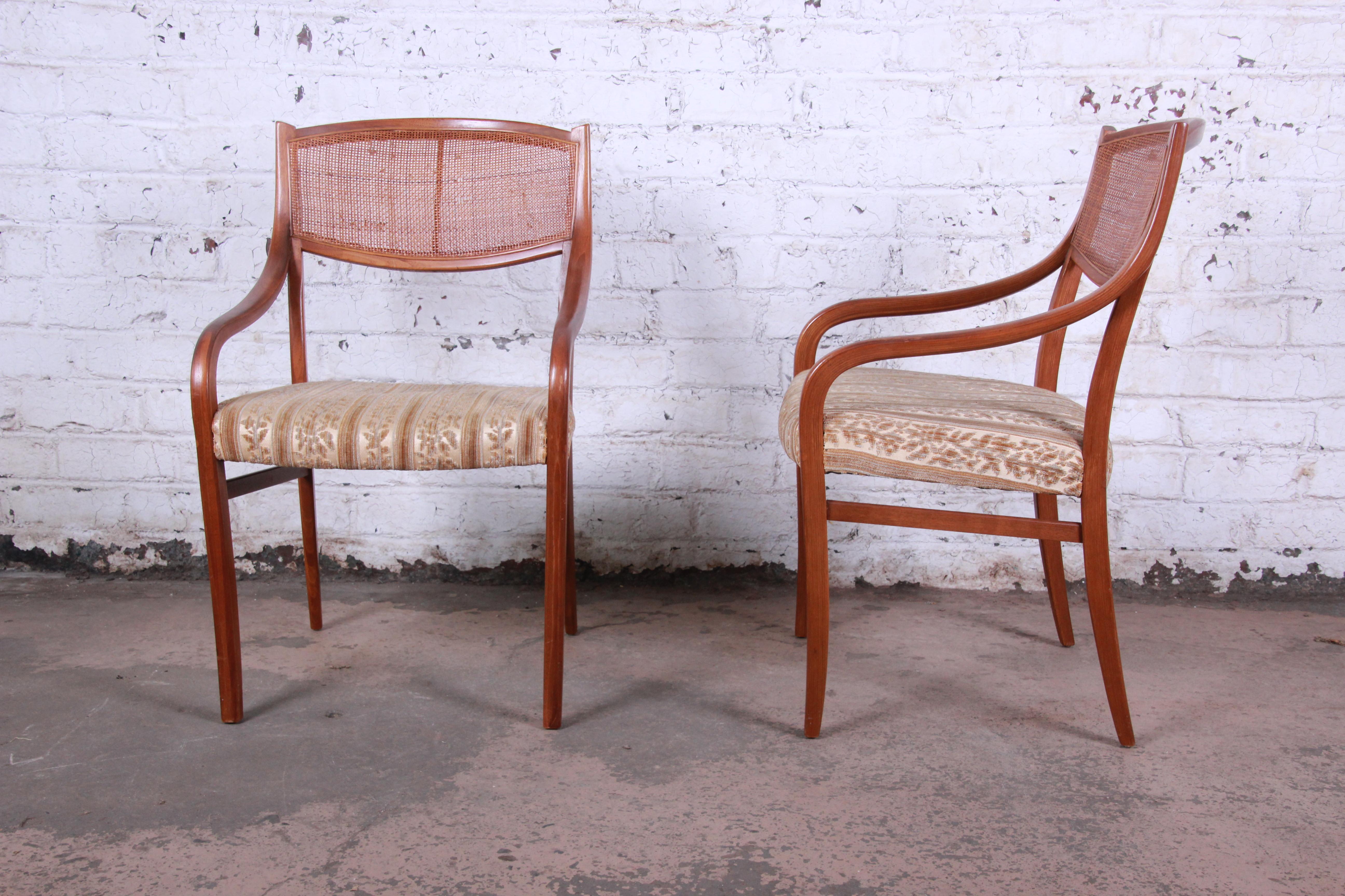 American Barney Flagg for Drexel Parallel Walnut and Cane Armchairs, Pair