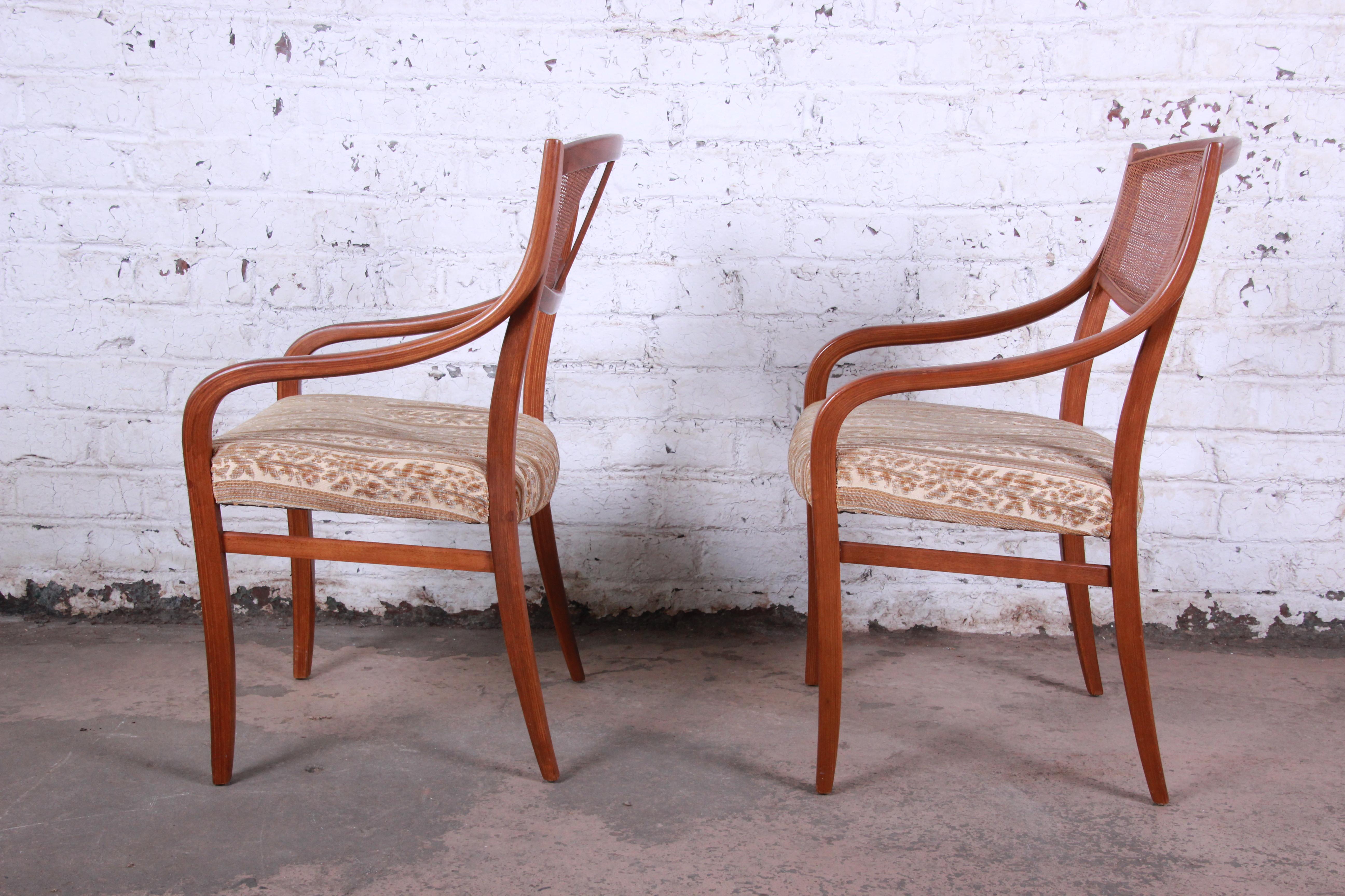 Barney Flagg for Drexel Parallel Walnut and Cane Armchairs, Pair In Good Condition In South Bend, IN