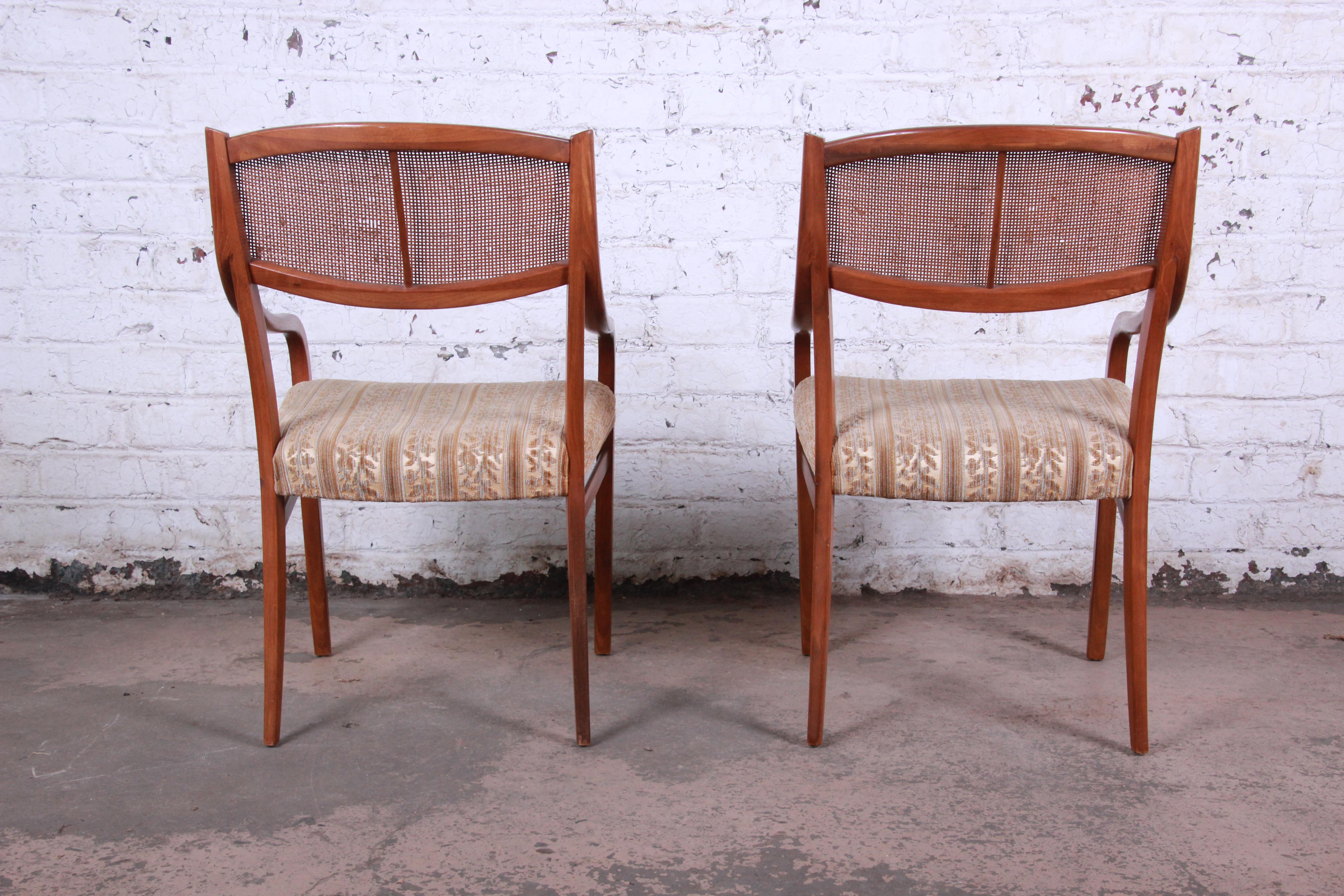 Mid-20th Century Barney Flagg for Drexel Parallel Walnut and Cane Armchairs, Pair
